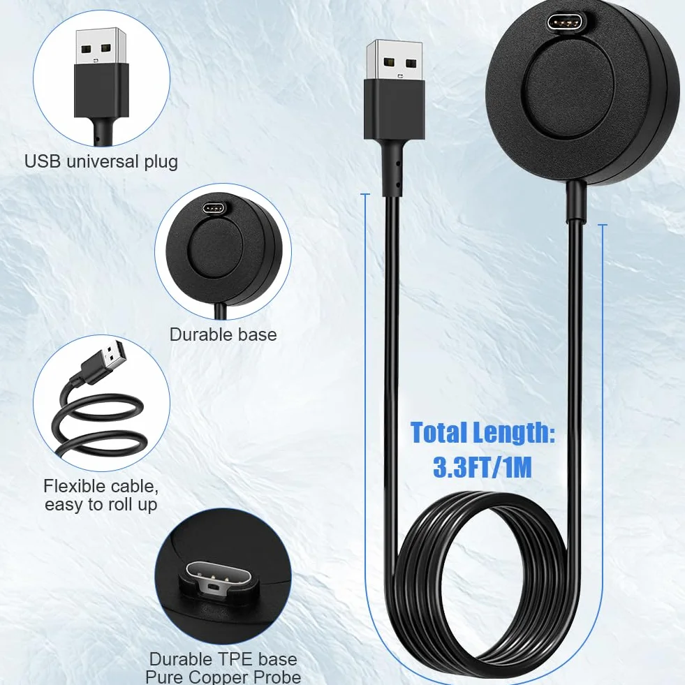 AXFEE Stacja ładująca kompatybilna z Garmin i Fenix, kabel 1M USB-C, czarny