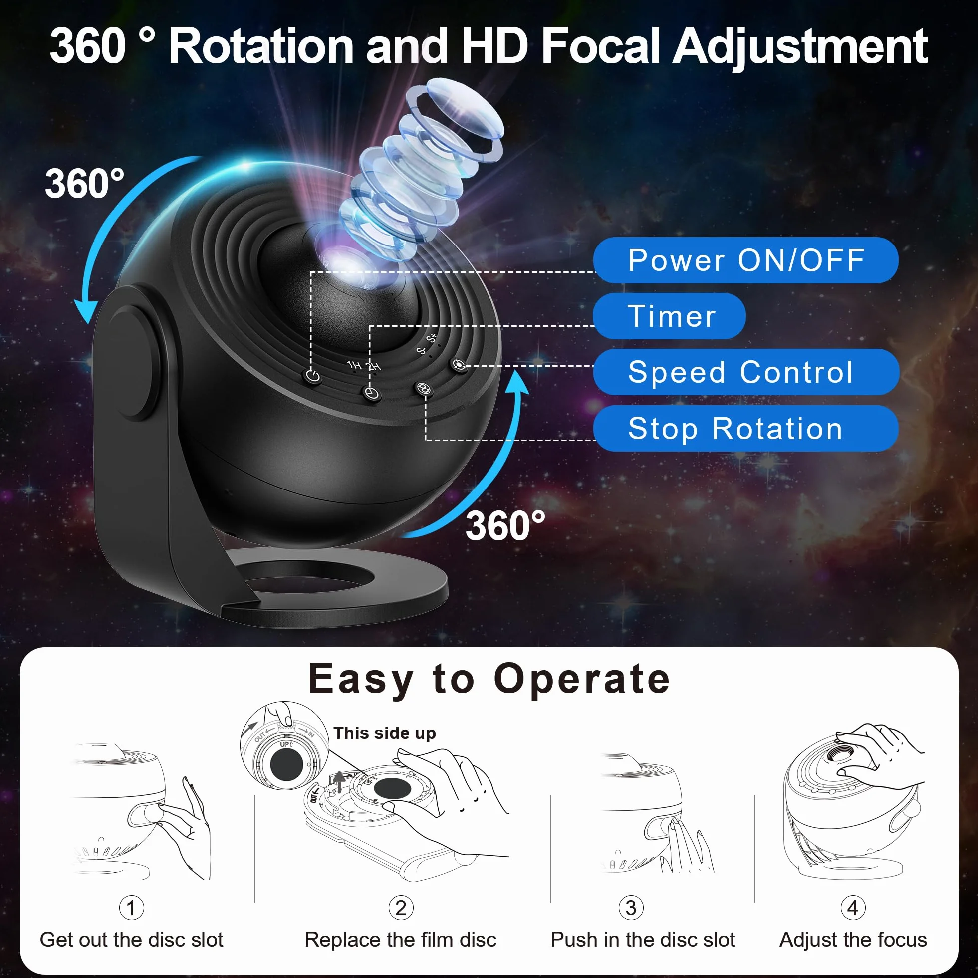 Macchiatto Pro Projektor Ciel Etoile Planetarium Projektor Galaxie z 13 tarczami filmowymi, Ochrona projektora Regulacja obrotu o 360 ° dla pokoju Suft Prezenty Dzieci Dorośli