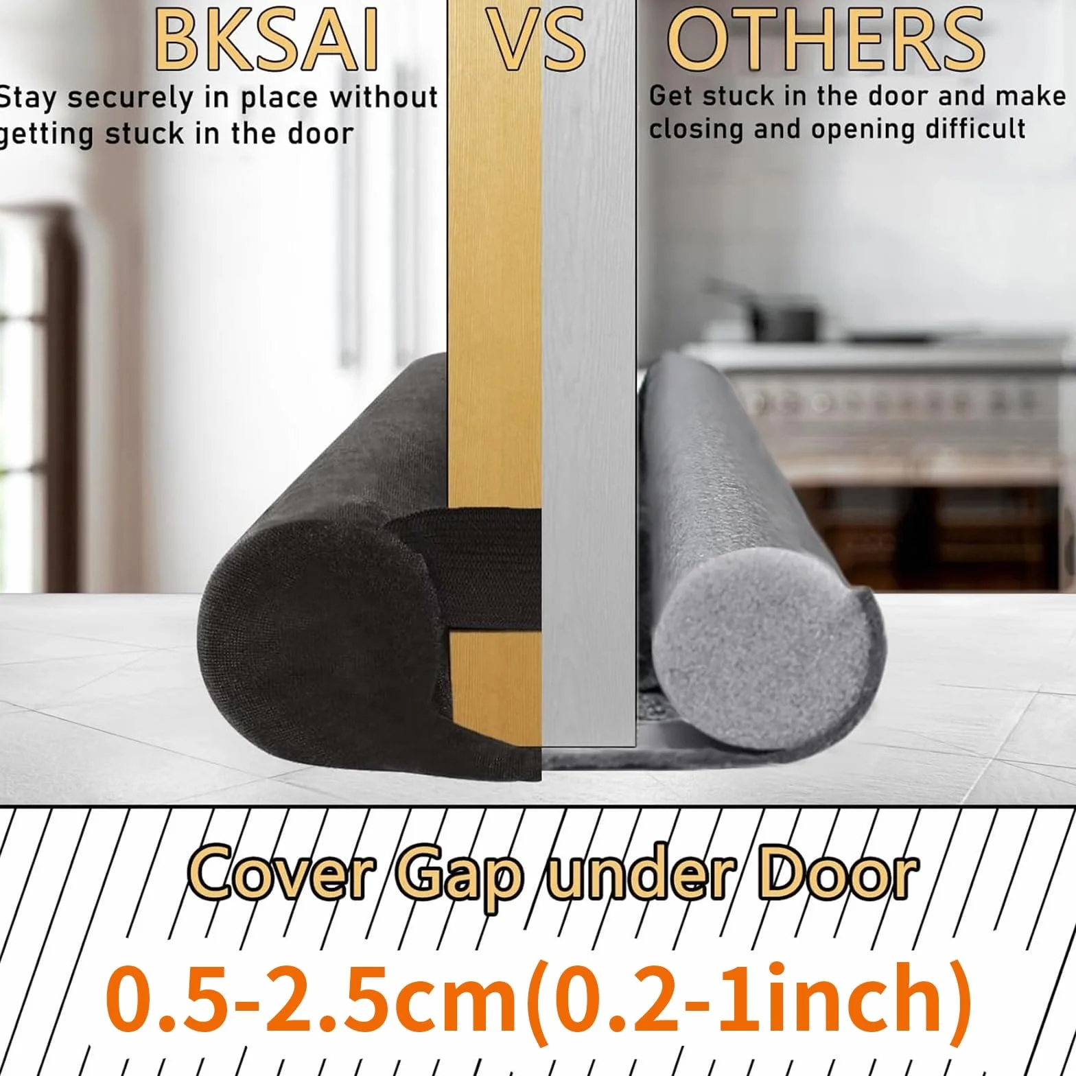 BKSAI Blokada przeciągów drzwi do dolnej części drzwi, dwustronna poduszka do izolacji uszczelki drzwi wejściowych (85-100CM, Brązowy)