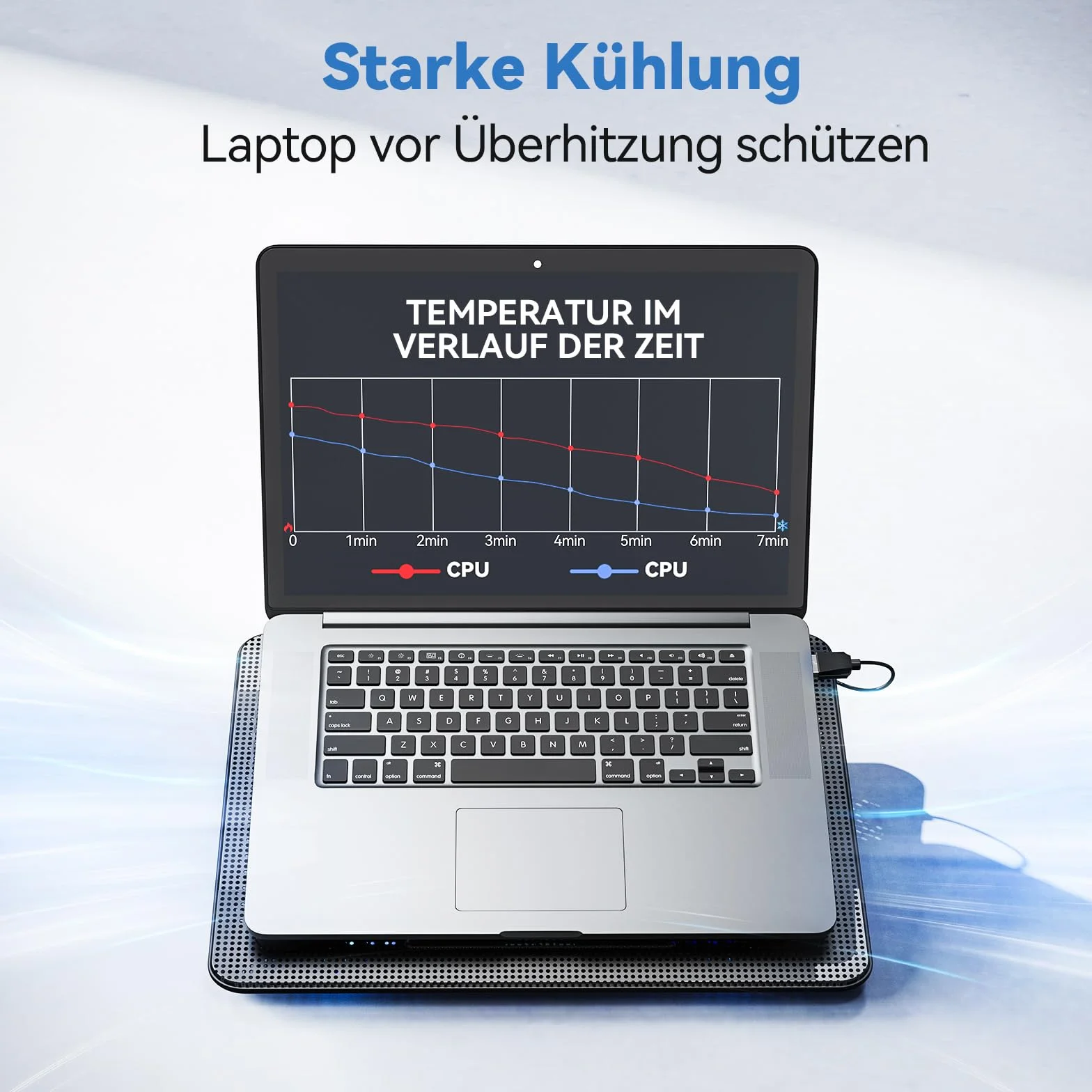 TECKNET Podkładki chłodzące do laptopa 12-17 cali, chłodzenie laptopa i notebooka, podstawka chłodząca, 2 porty USB, 3 wentylatory z diodami LED