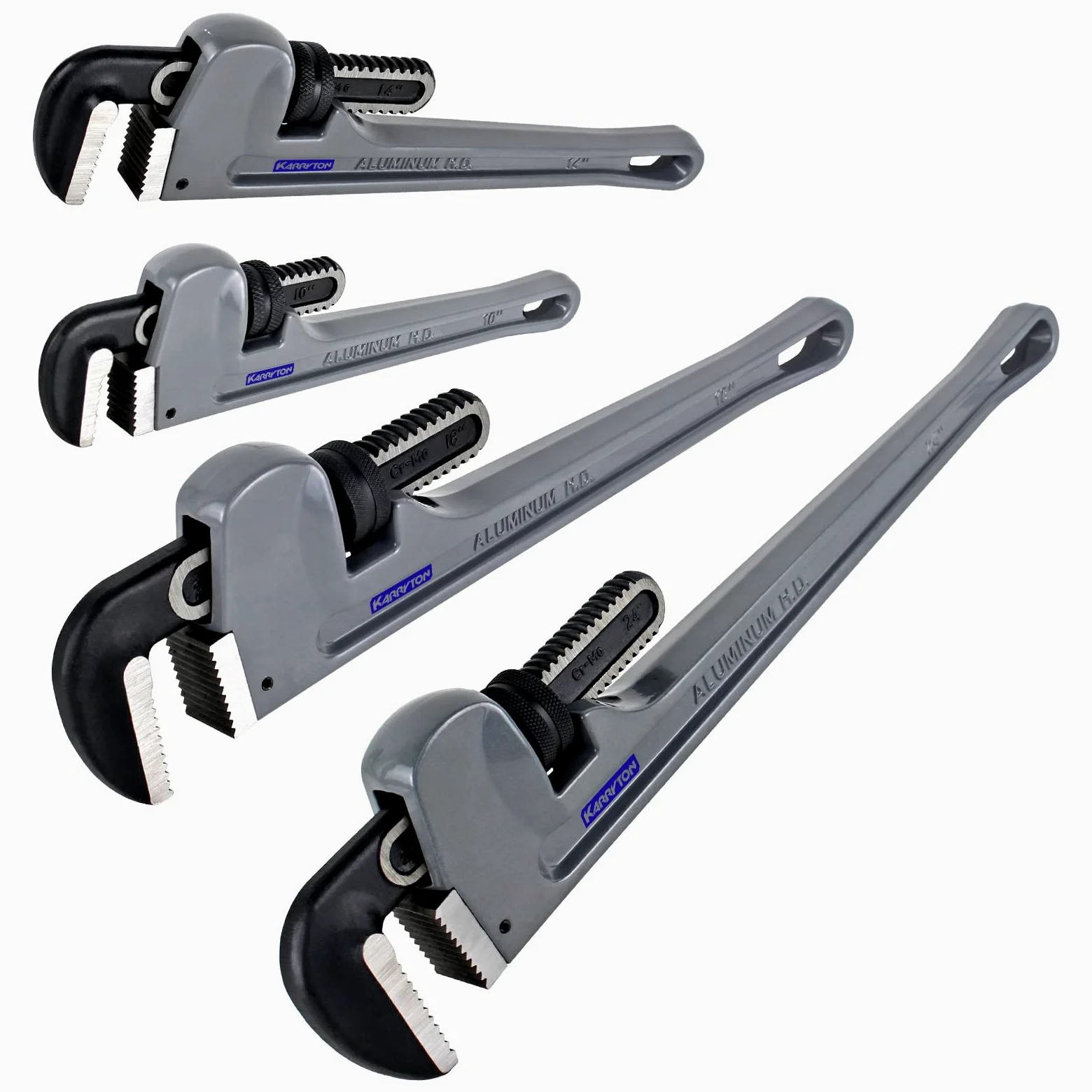 Zestaw aluminiowych kluczy do rur, 25.4 cm 35.6 cm 45.7 cm 61.0 cm (4 szt.), regulowany prosty uchwyt, zestaw kluczy hydraulicznych, wytrzymałe narzędzie hydraulików z kute matrycowo stalowe