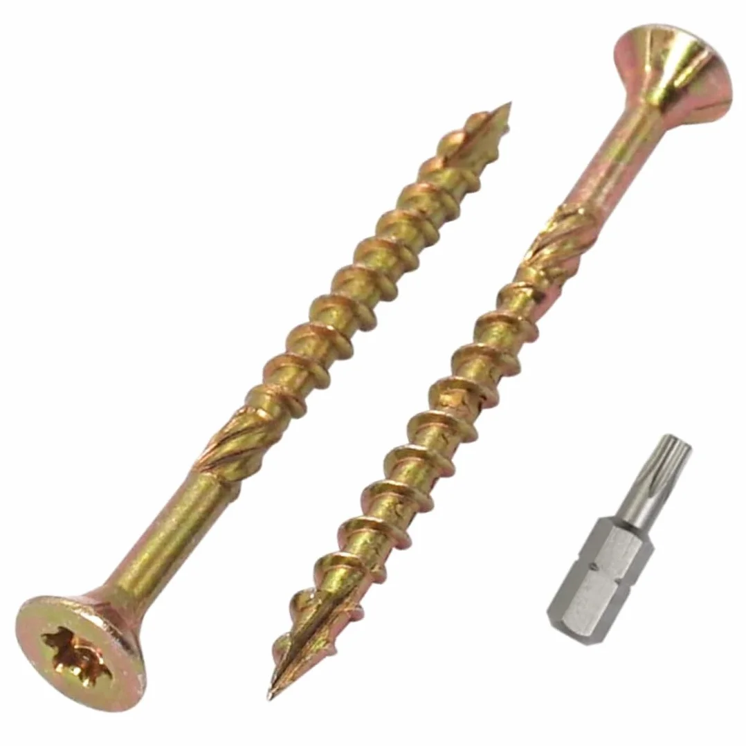 SKIR'CO (opakowanie 300 szt.) uniwersalne śruby do drewna ocynkowanej 4,0 x 45 mm, żółte śruby do drewna, łeb stożkowy, łeb torx, typ 17, śruby do płyt wiórowych (300, 4,0 x 45 mm)