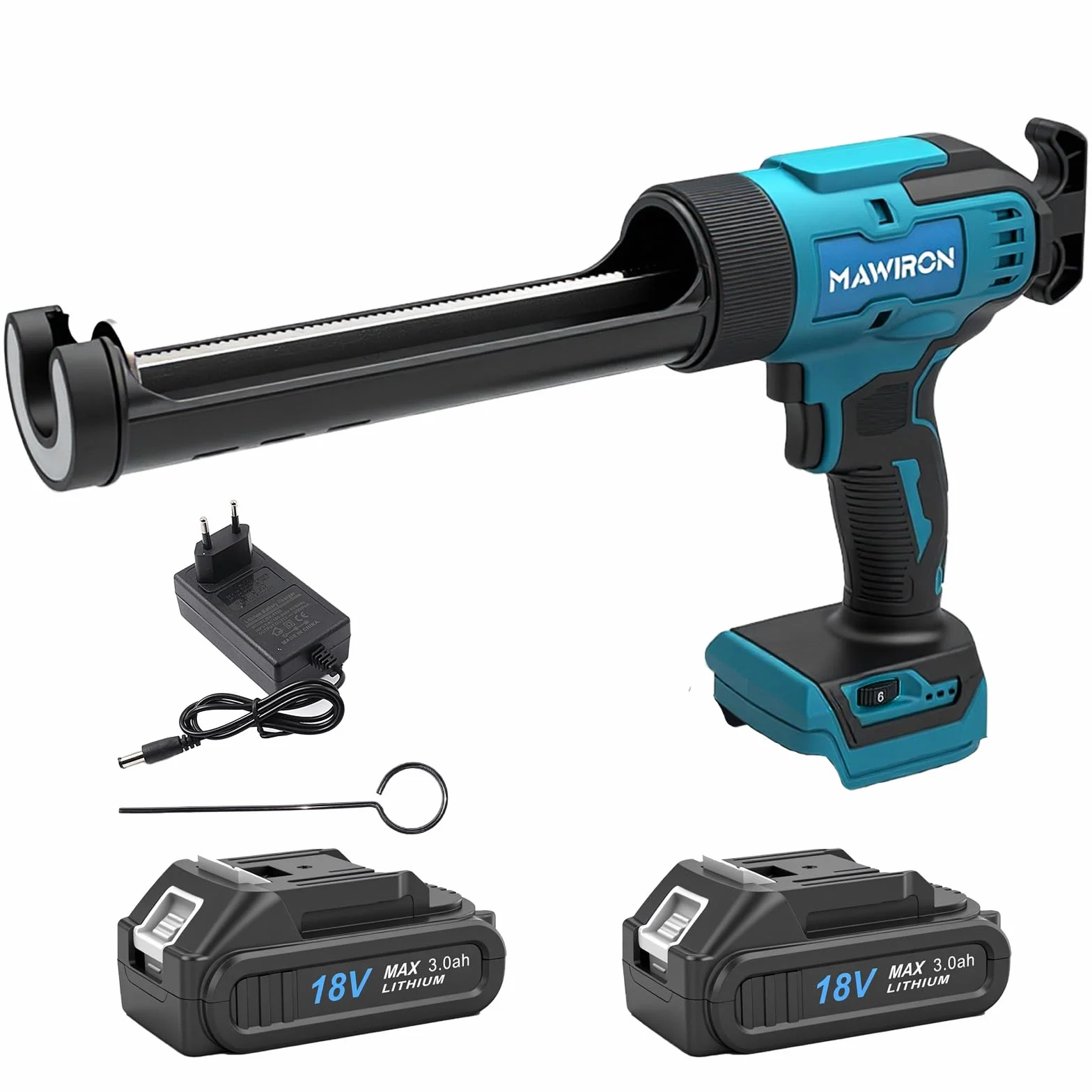 Akumulatorowy pistolet na kartusz kompatybilny z akumulatorem Makita 18 V, elektryczna prasa kartuszowa z oświetleniem LED i 6 prędkościami, do wkładów 300 ml, uszczelniania, szpachli (z 2 bateriami
