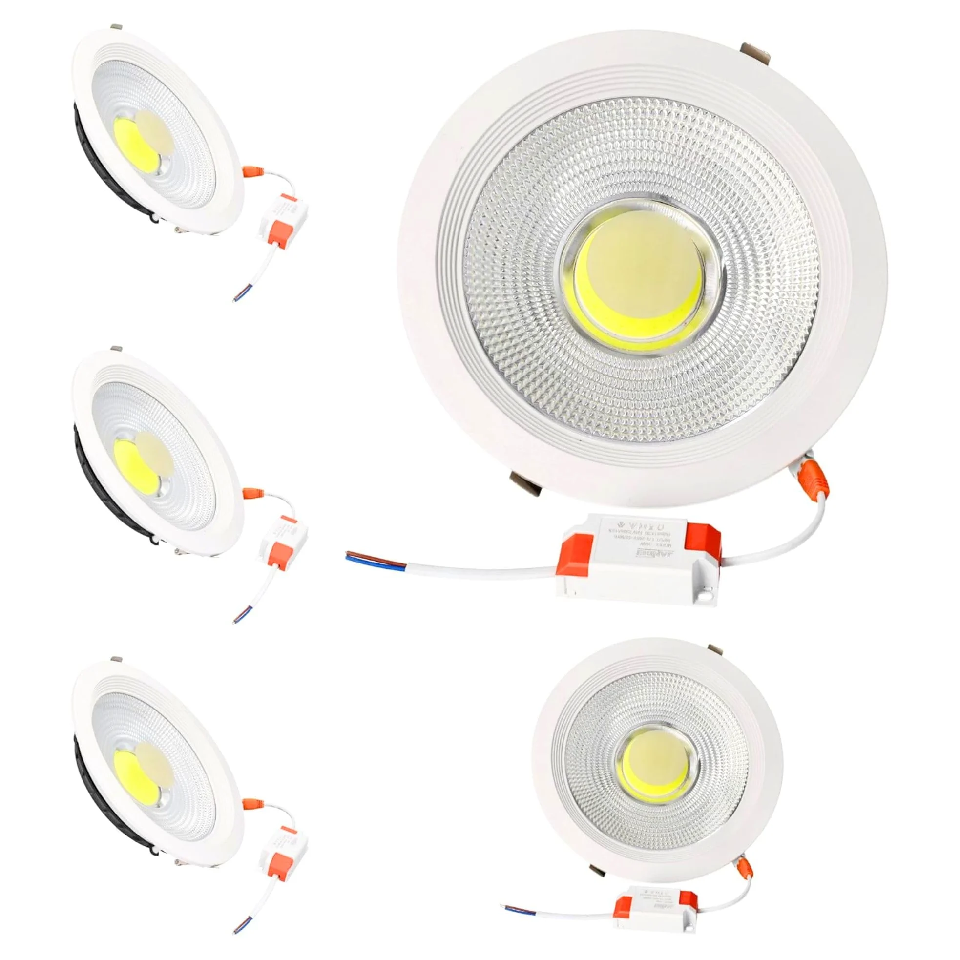 Jandei COB 30 W, wpuszczany reflektor LED, okrągła rama aluminiowa, biała, 212 x 52 mm (otwór wpuszczany 185 mm), 2700 lm, IP44, idealny do salonu, kuchni, łazienki - 5 sztuk (zimne światło 600K)