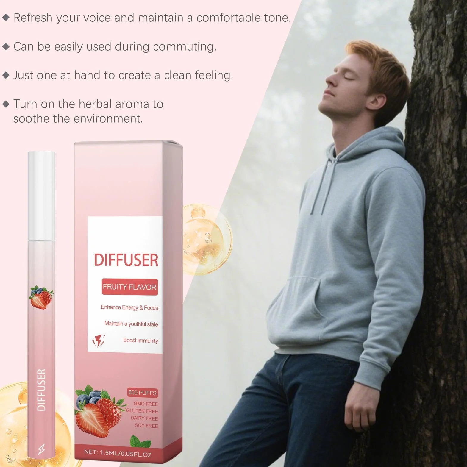 Dyfuzor Pen Energy Boost Aromaterapia Stick - odświeżający inhalator zapachowy owoców, przenośny kij do higieny osobistej do podnoszenia nastroju do biura, domu, podróży, siłowni, codziennego użytku