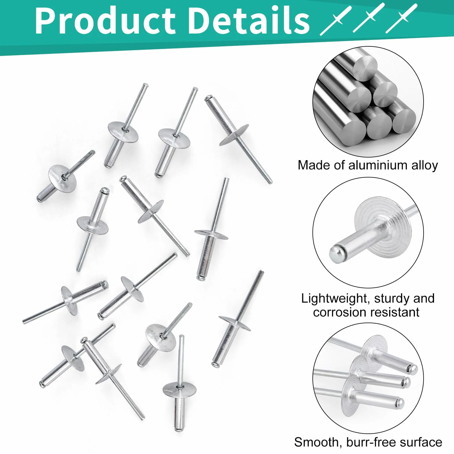100 sztuk aluminiowych nitów zrywalnych z dużą główką, nitów kołnierzowych 4,8 x 20 mm (głowica 16 mm), srebrne nity do pojazdów silnikowych, mebli, wyposażenia mechanicznego