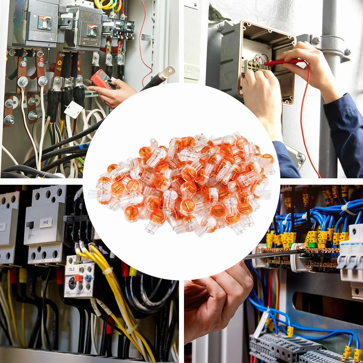 Selyse 100 sztuk złączy jednożyłowych UY2 K2 – wodoszczelne złącza kablowe Jelly Crimp do kabli telefonicznych i sygnałowych, złącze 2-portowe/2-rdzeniowe (pomarańczowe)