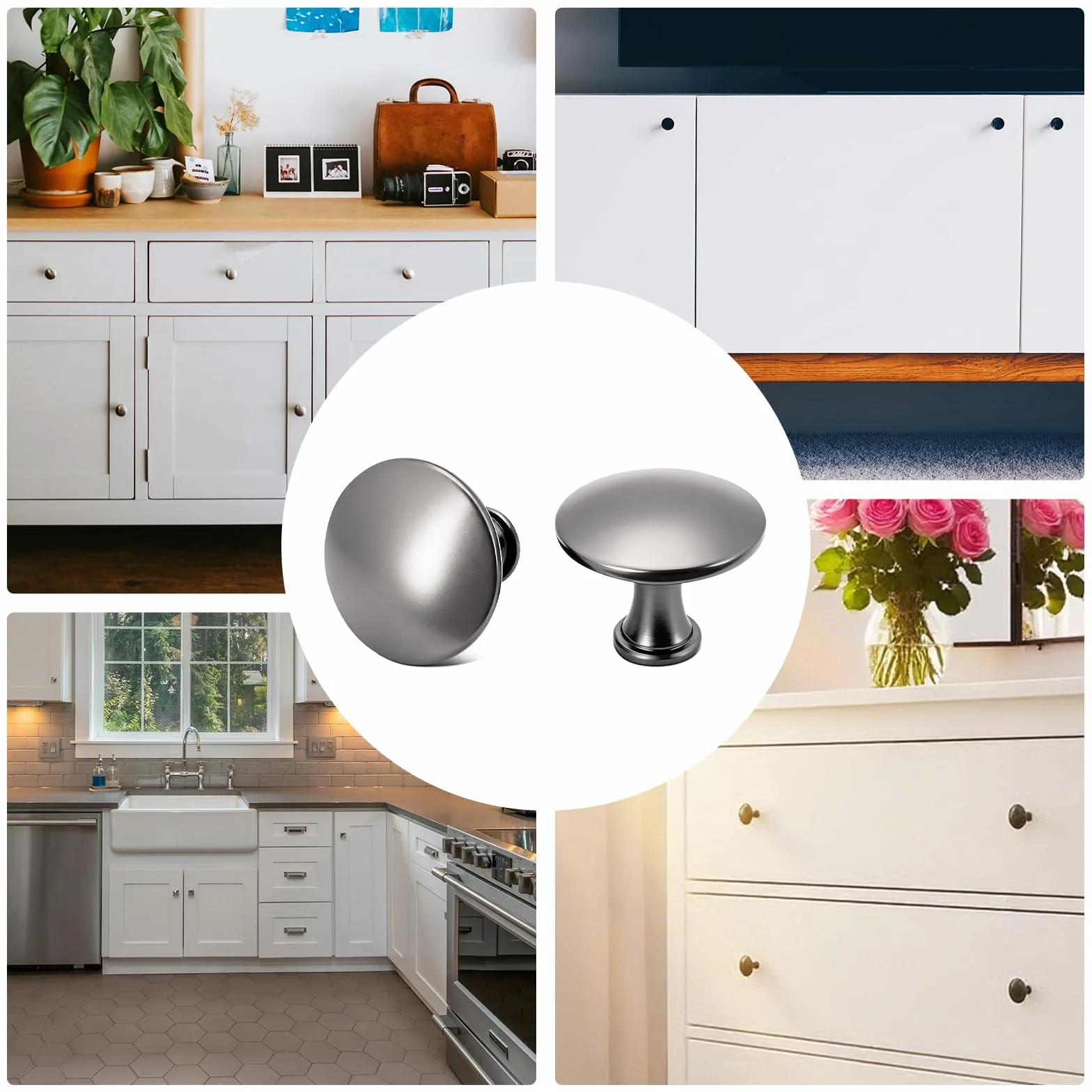 Gałki meblowe do szafek IKEA HEMNES - uchwyty do szafy, czarne, gałki do szuflad, gałki meblowe vintage, gałki do szafy, okrągłe uchwyty do drzwi do szuflad do szafy na ubrania (4 szt.)