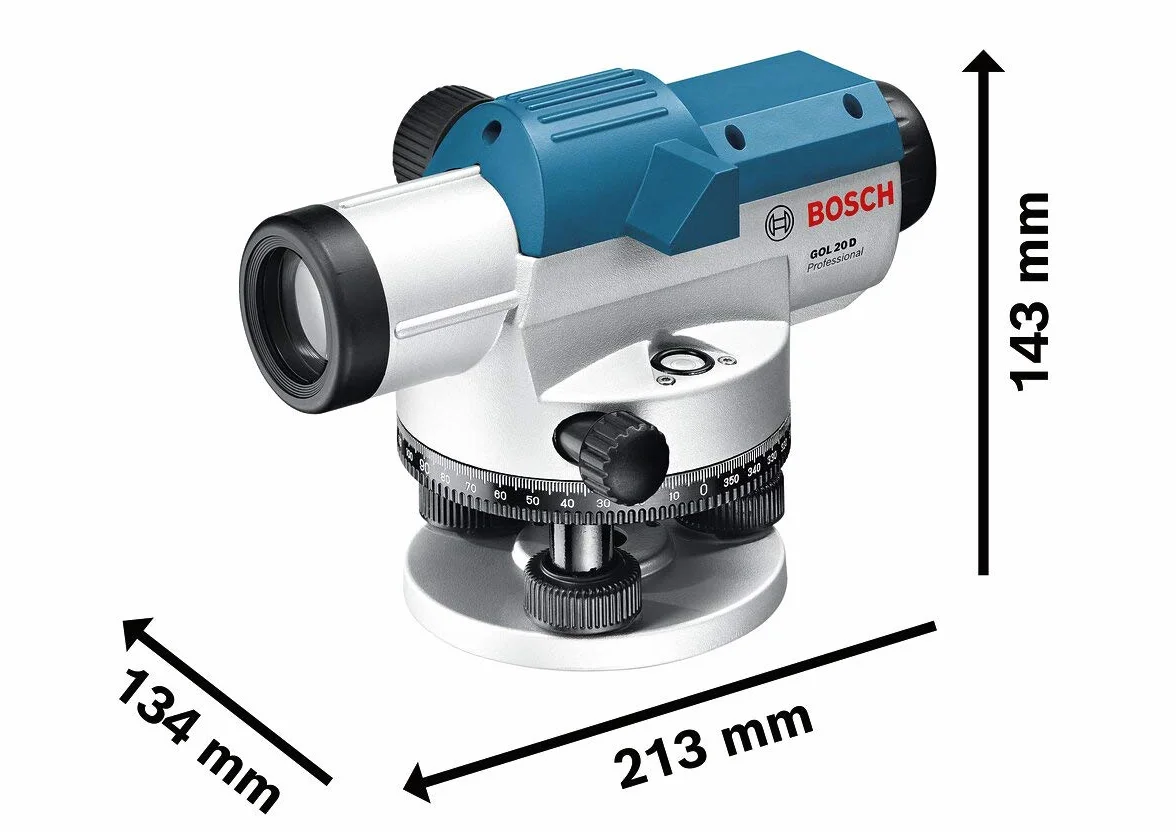 Bosch Professional Niwelator optyczny GOL 20 D (powiększenie 20x, jednostka miary: 360°, zasięg: do 60 m, walizka)