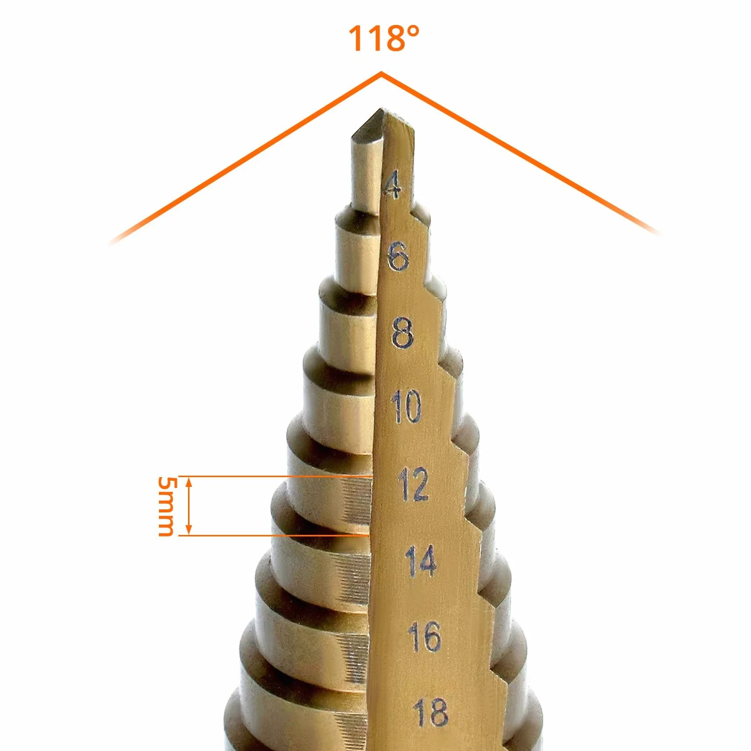 QWORK HSS-Co/M35 stopniowe wiertło 4-32 mm, solidne wiertło stożkowe do stali nierdzewnej/żelaza/aluminium/plastiku/drewna - 9,5 mm trójkątny trzpień