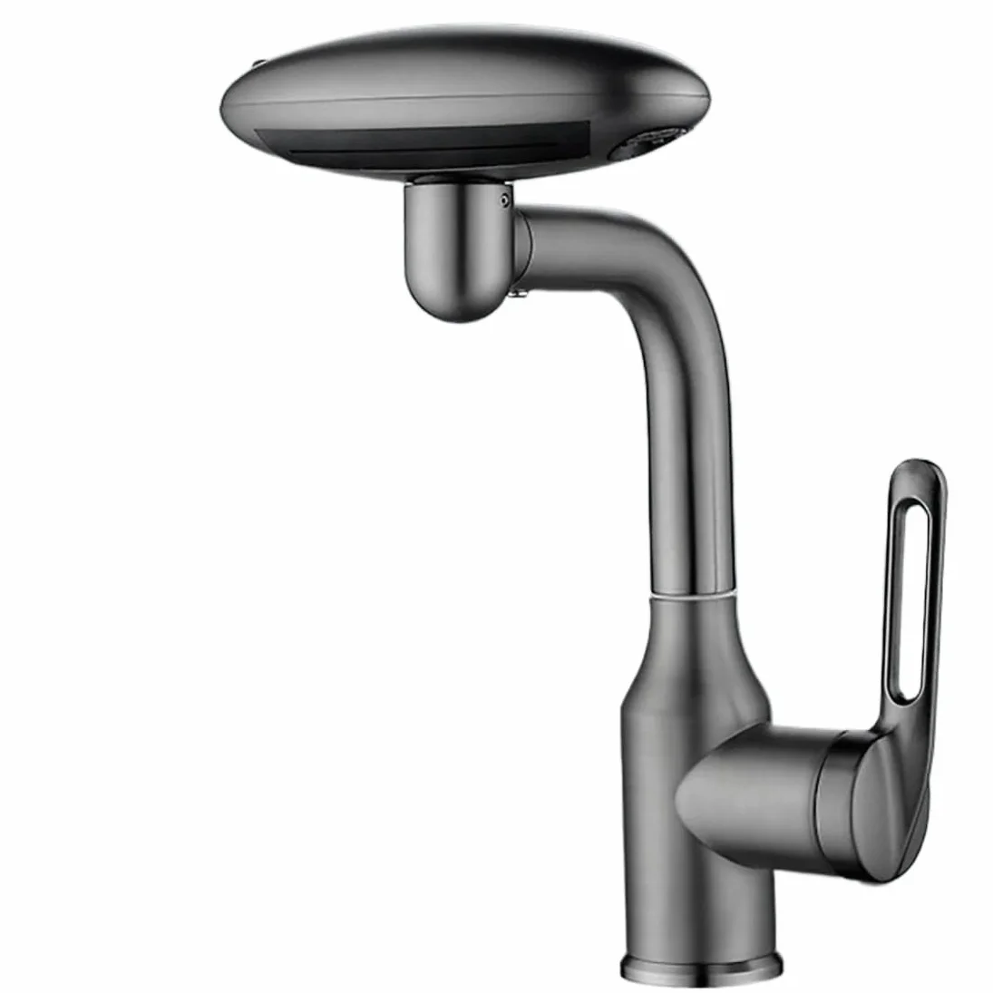 QHQQXN Obrotowy kran wodospadowy 360° z 4 trybami strumienia – bateria mieszająca ciepłą i zimną wodę do zlewu w łazience, eleganckie ciemnoszare wykończenie, wielofunkcyjny do nowoczesnych domów