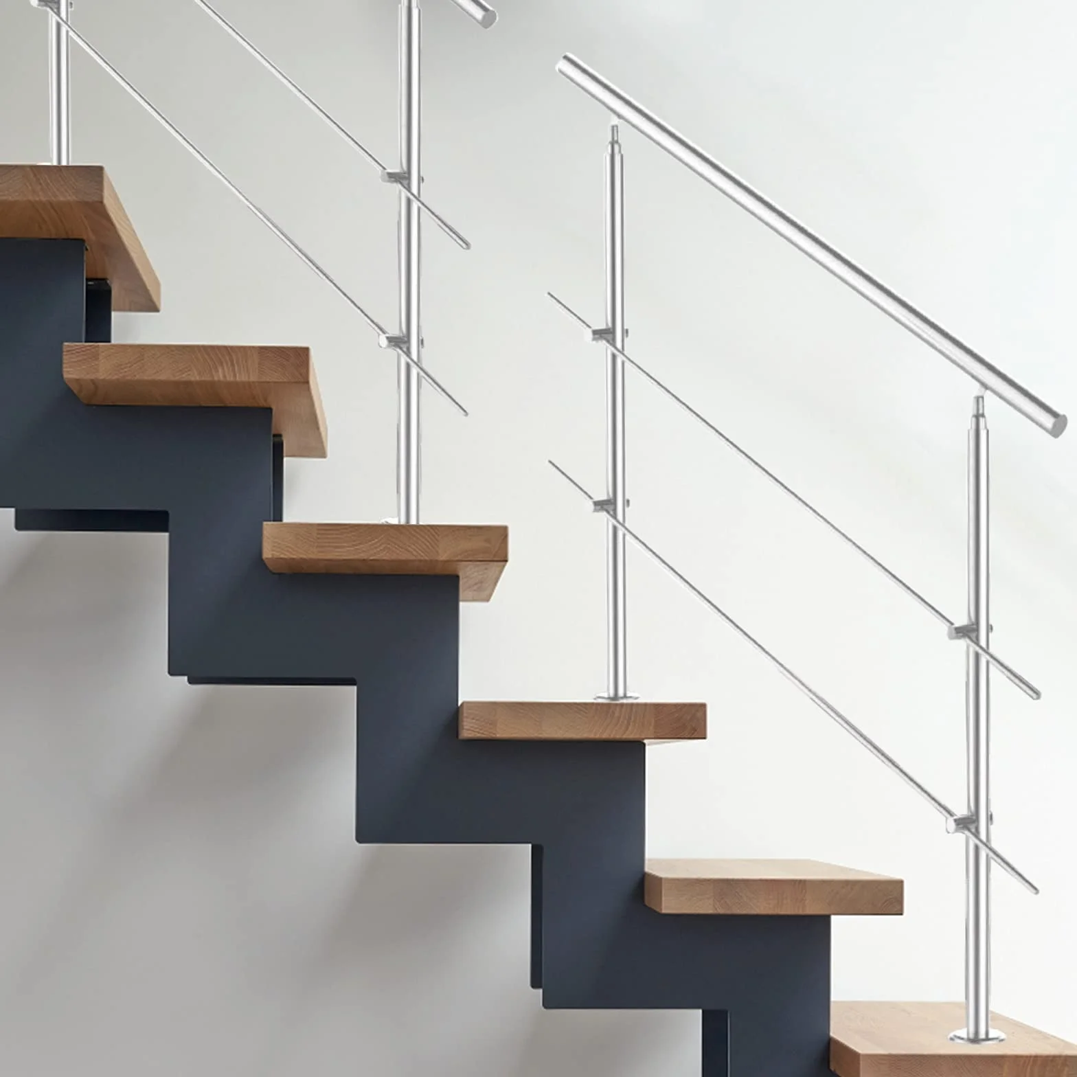 Poręcz ze stali nierdzewnej, do balustrady schodowej, na balkon, 160 cm, z 2 poprzeczkami Ø 42 mm, do wewnątrz i na zewnątrz
