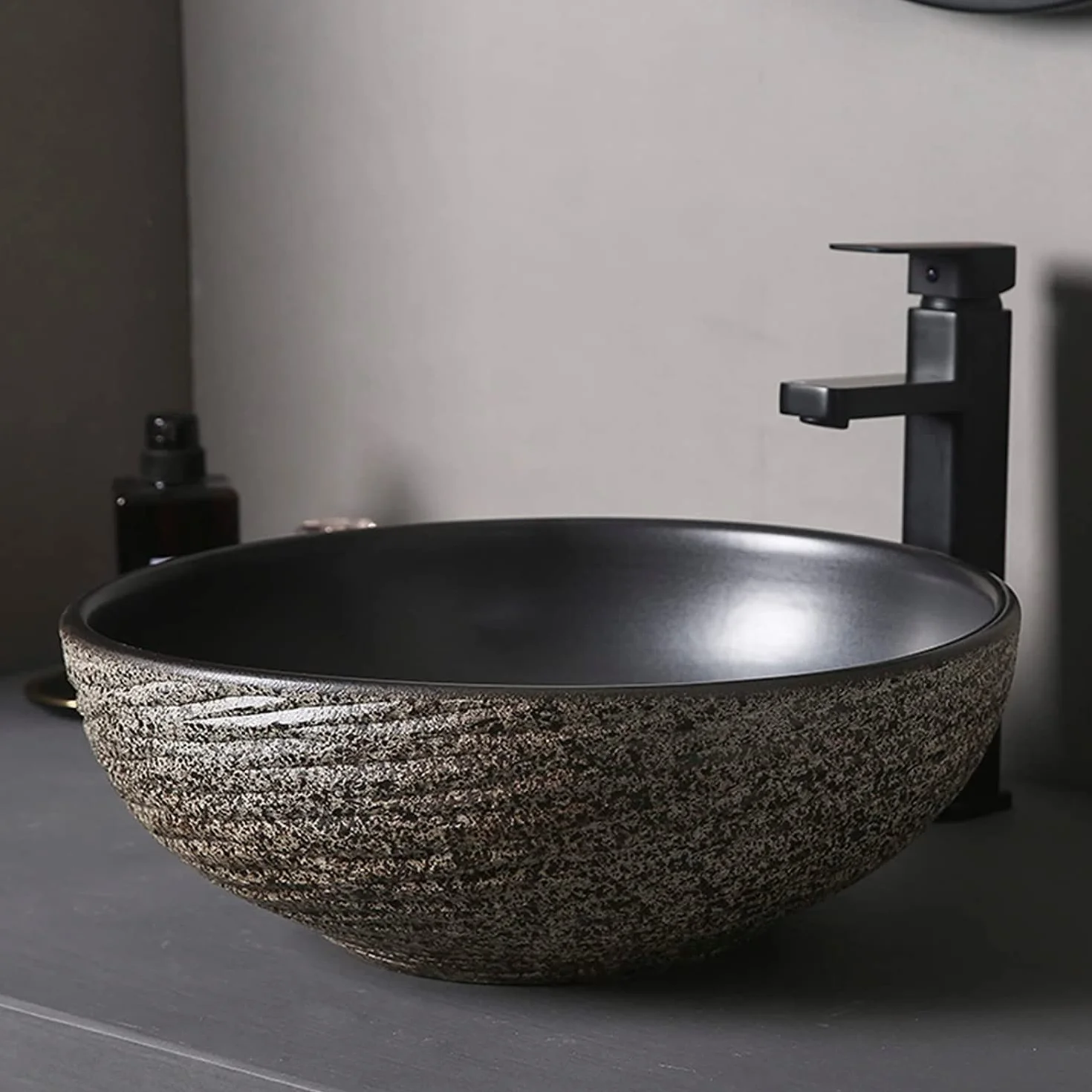 Ceramiczna Umywalka Łazienkowa, Ceramiczna Umywalka Nablatowa, Okrągła, Umywalka Nablatowa W Stylu Retro, Umywalka Artystyczna 40 * 40 * 15 Cm, Minimalistyczna Umywalka Ł