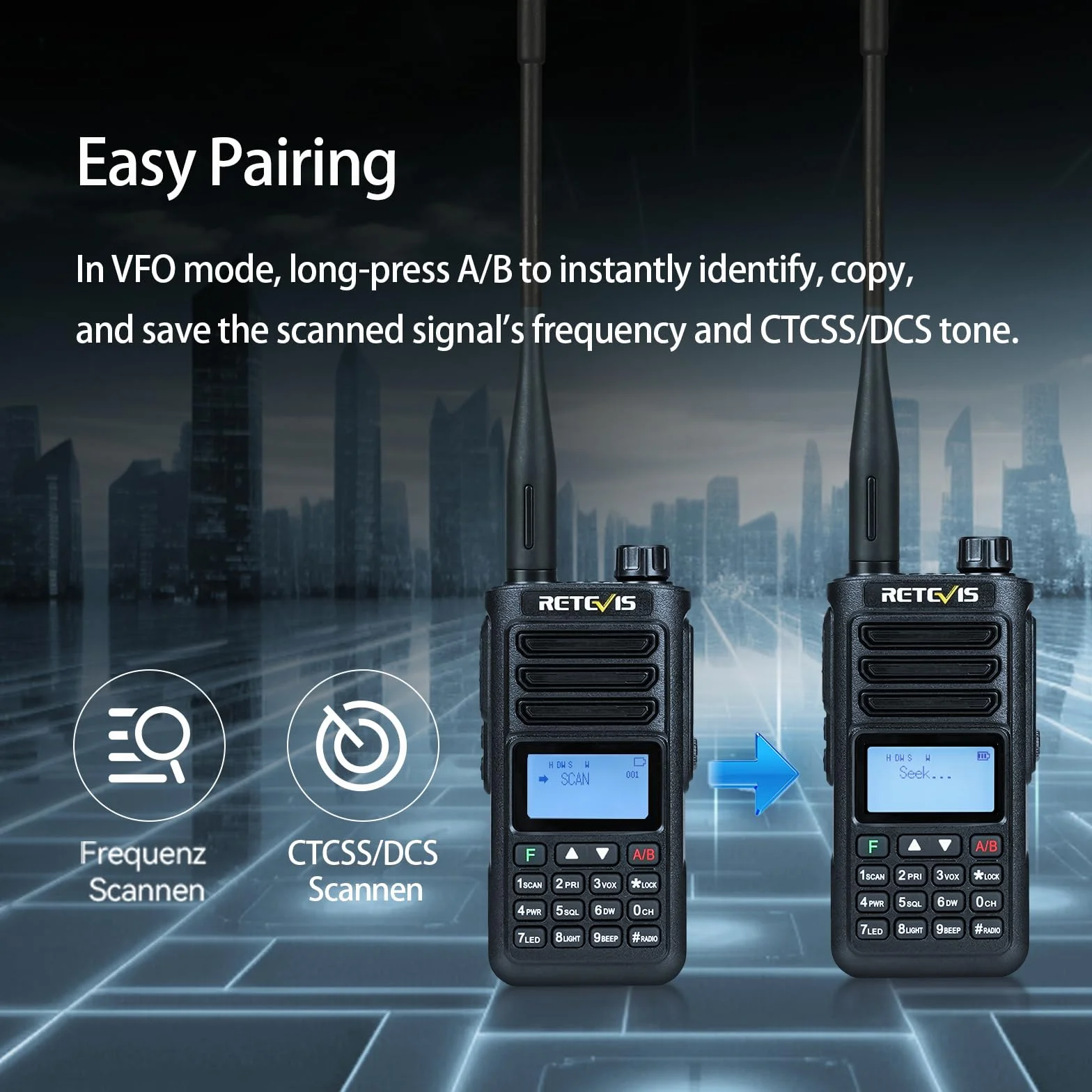 Retevis RA89 Ham Radio, Dwuzakresowe Radio Amatorskie, Wodoodporność IP68, 2500 mAh, 2 Szt., Czarny