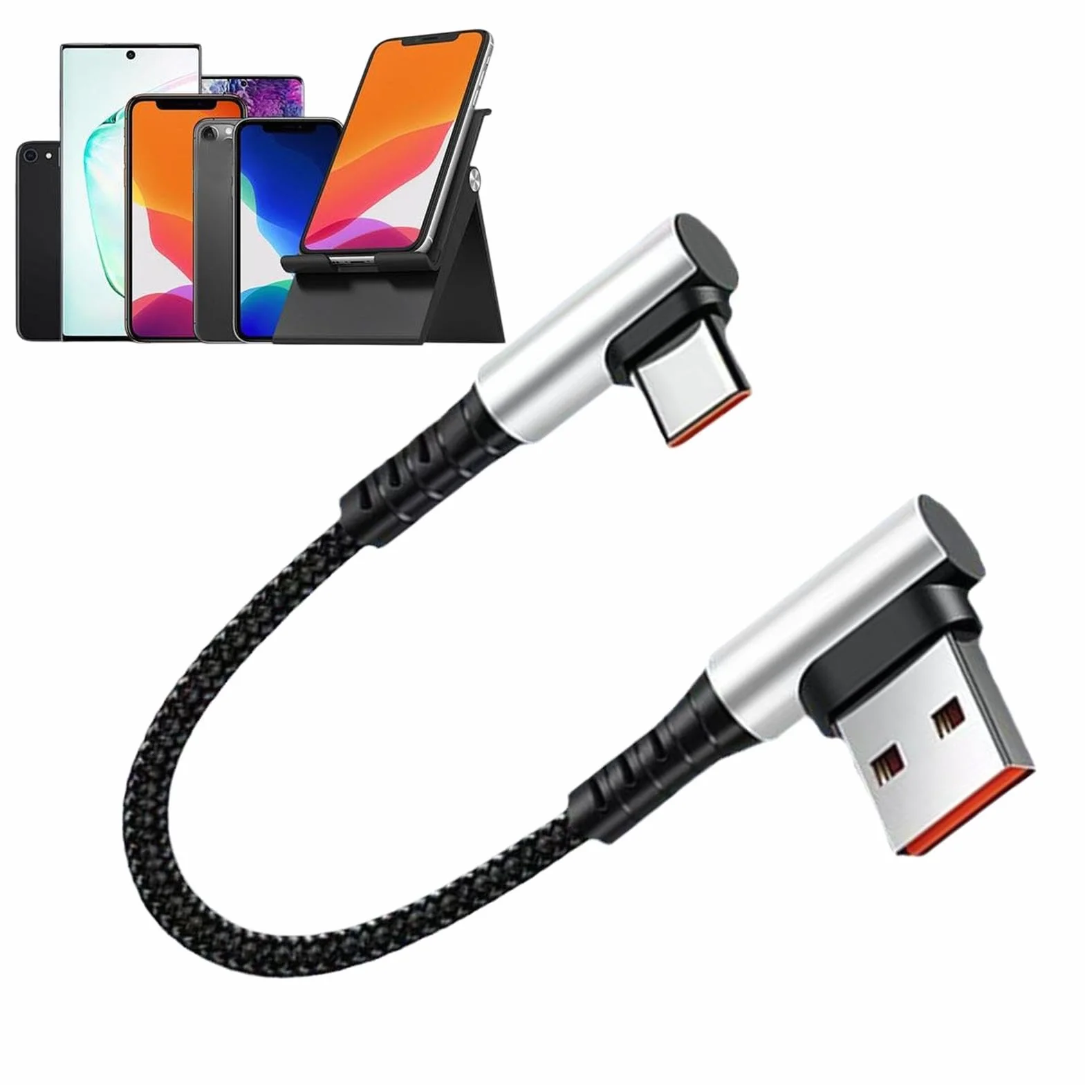 Krótki przewód USB, przewód USB C, Krótki kabel ?aduj?cy 90 stopni typu C Przewód adapterowy, Kabel do szybkiego ?adowania C Cord 6A, k?towy, do komputera i telefonu