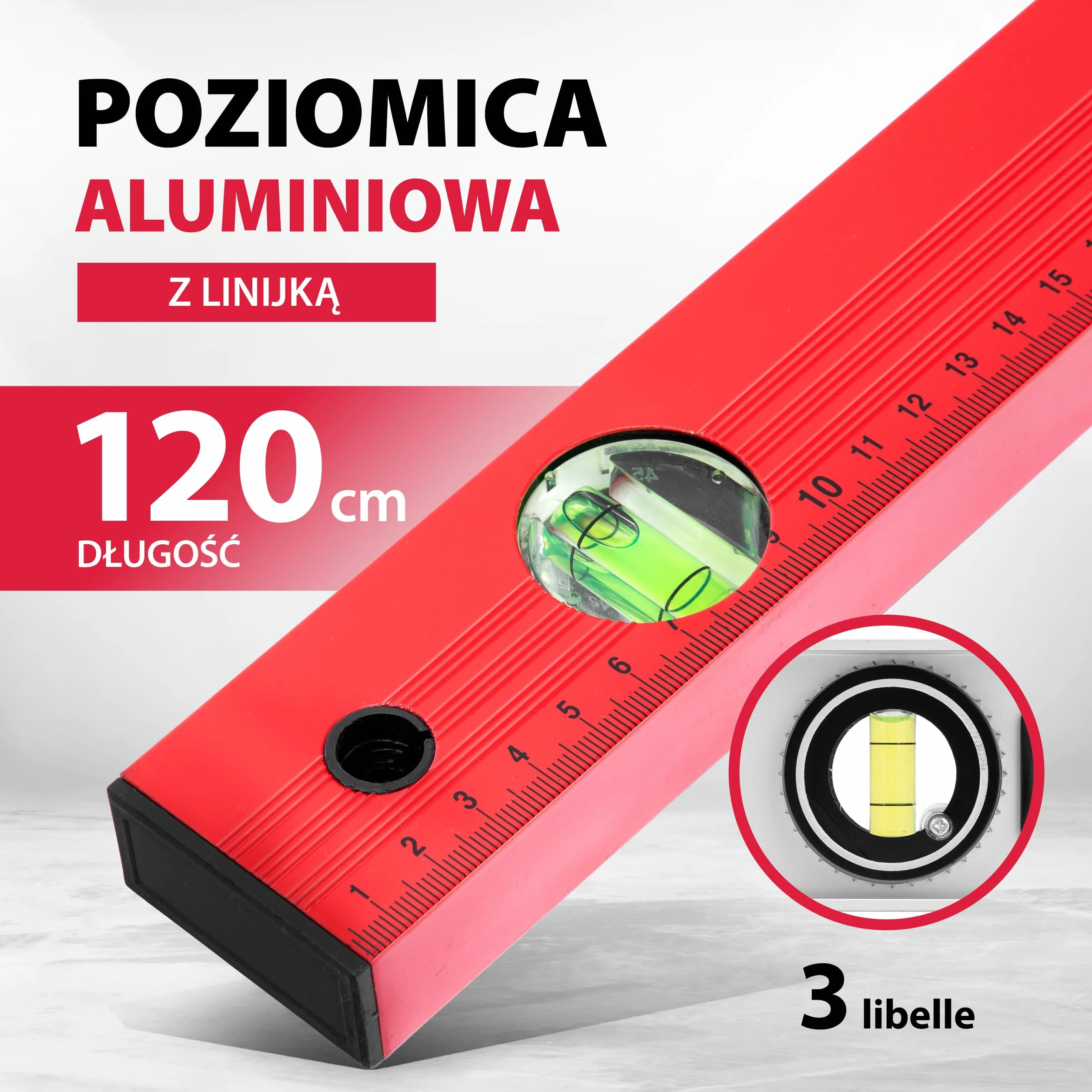Poziomica aluminiowa, 3 libelle, 120 cm - MTX
