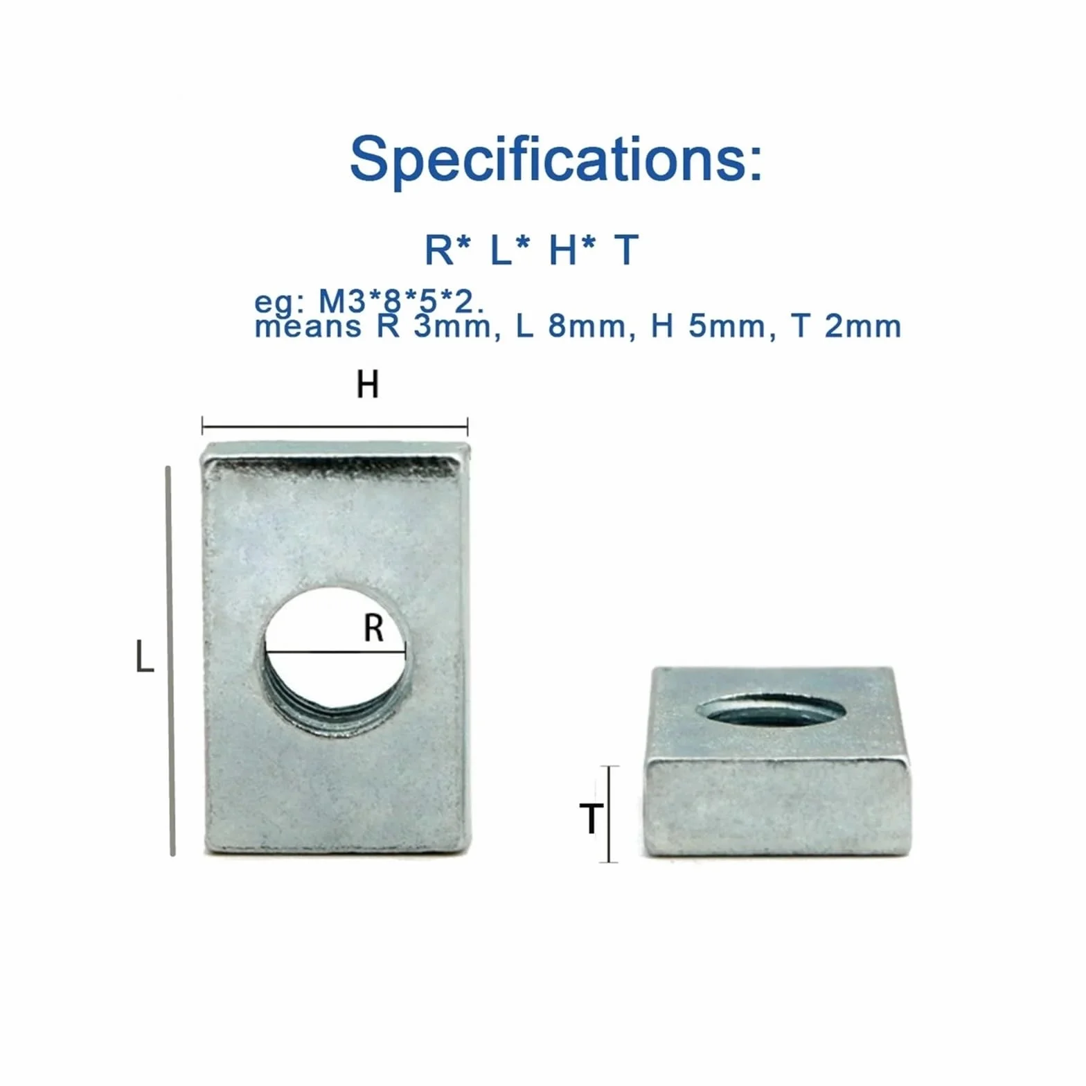 Nakrętka prostokątna M3 M4 M5 M6 M8 Blok suwakowy ze stali węglowej ocynkowanej do profilu aluminiowego(50pcs- M6-20x12x4mm)