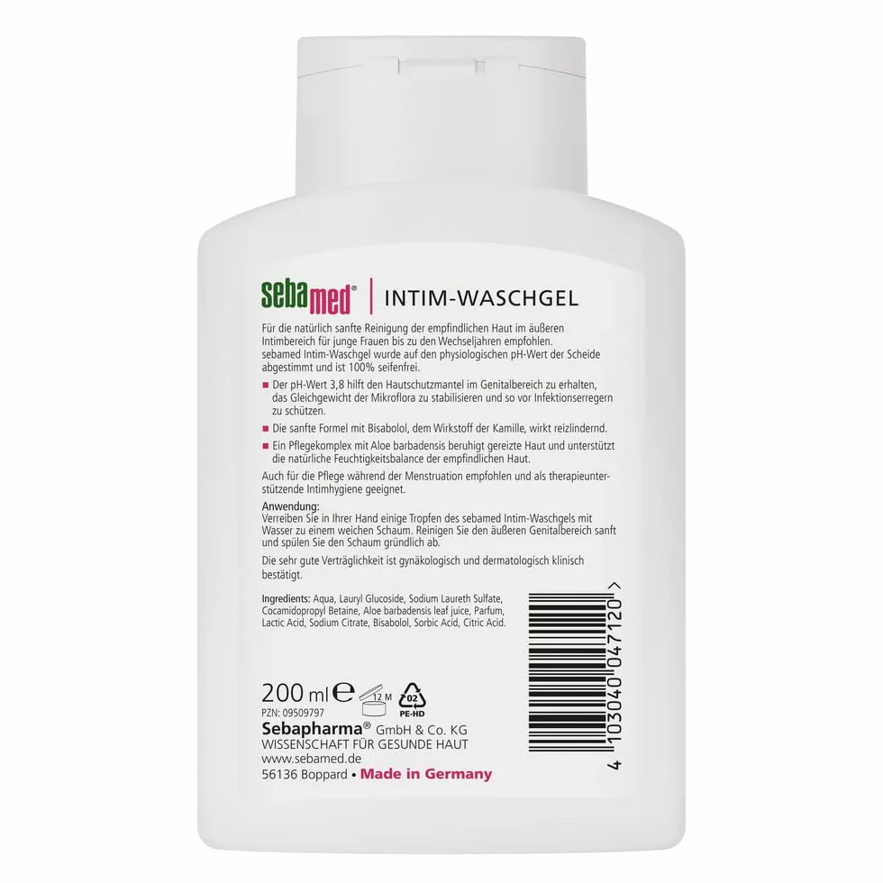 Sebamed Żel do mycia intymnego o wartości pH 3,8, do naturalnie delikatnego czyszczenia okolic intymnych, pomaga utrzymać powłokę ochronną skóry, 200 ml