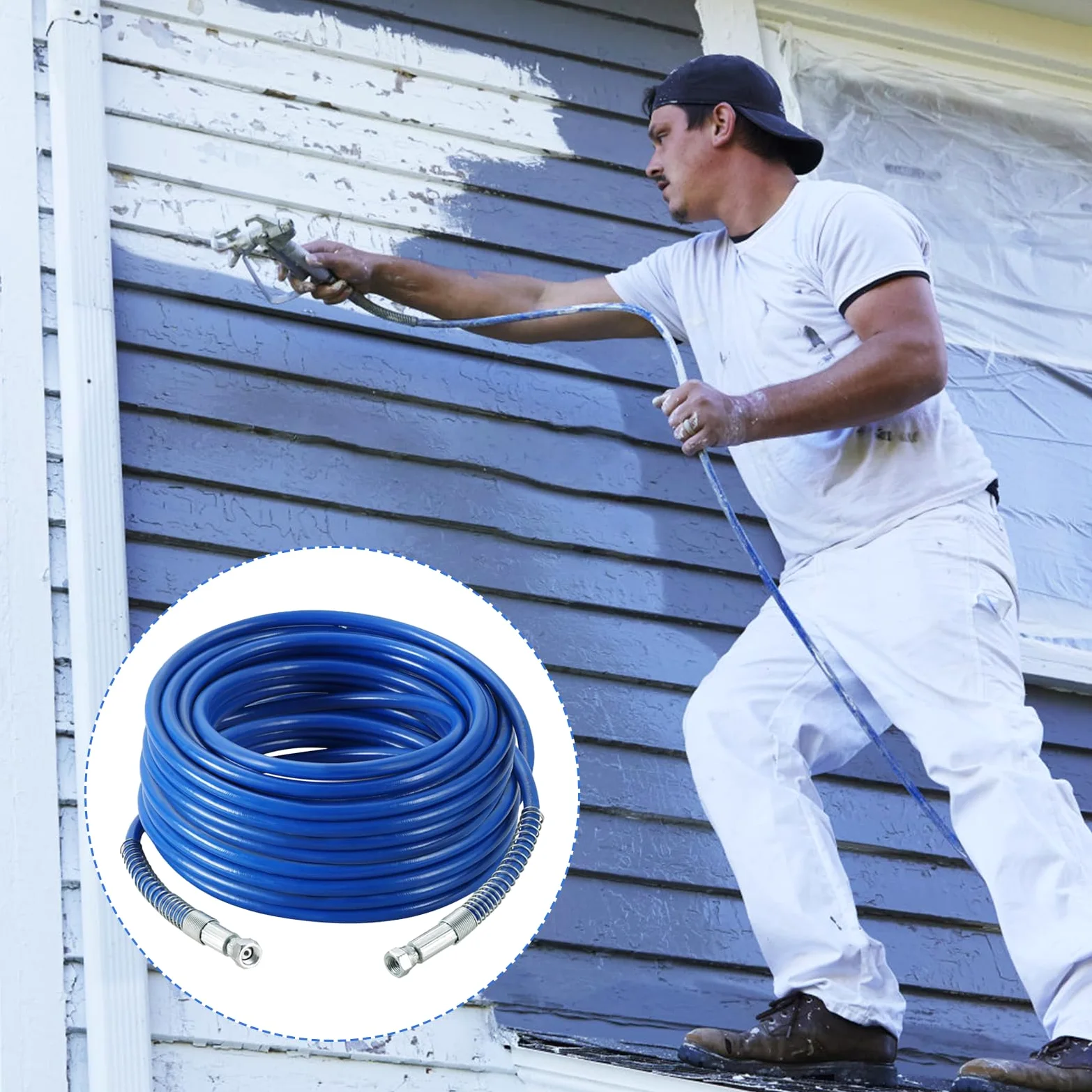 Bezpowietrzny wąż natryskowy do farby, 20 m x 30 m x 1/4", wąż do pistoletów natryskowych, wysokociśnieniowy, elastyczny wąż ciśnieniowy do rozpylacza farby, wąż z włóknami, drut stalowy zabezpieczony