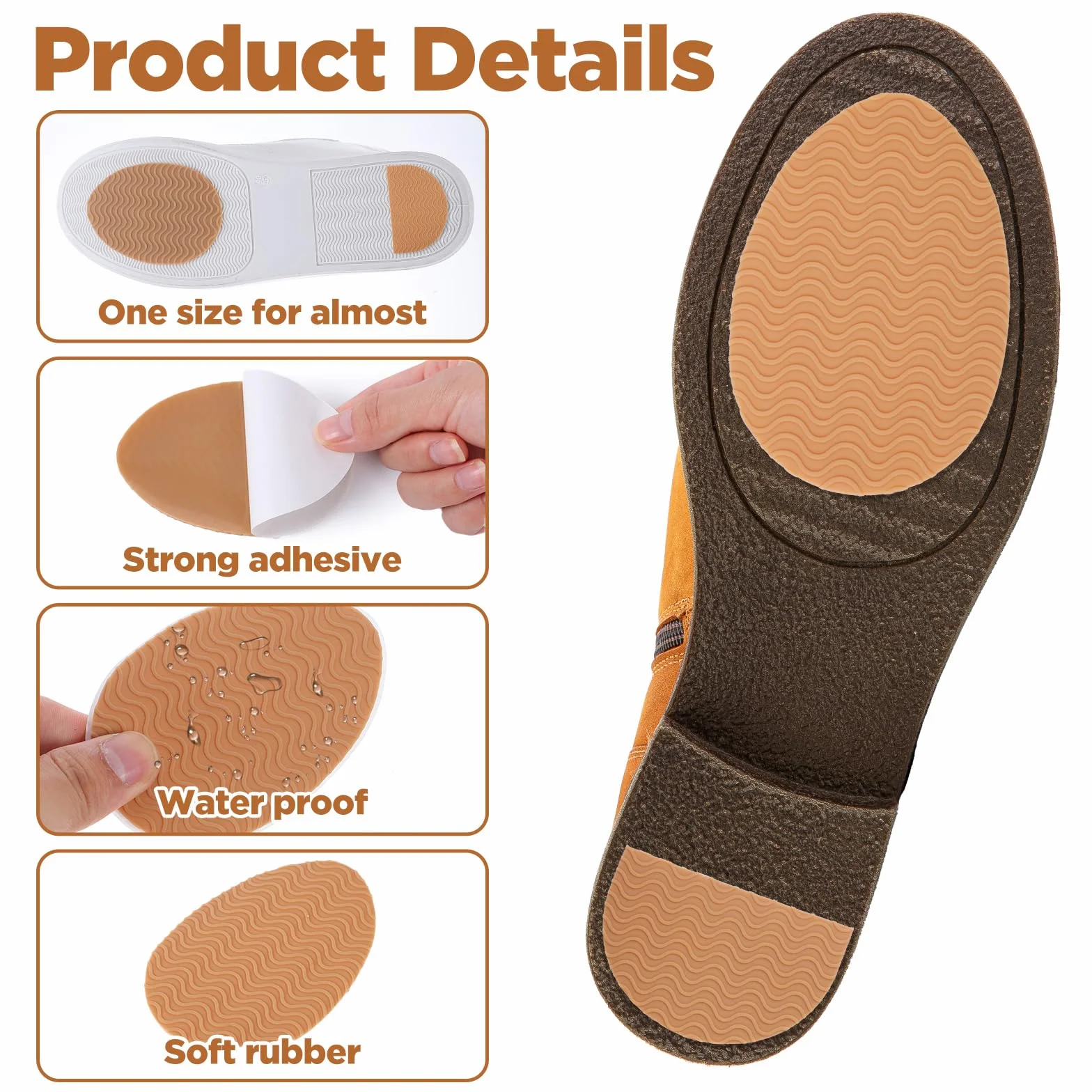 6 par uchwytów na spodzie buta, samoprzylepna, antypoślizgowa podeszwa butów, ochrona podeszwy, gumowe naklejki na spód butów, ochrona przed hałasem