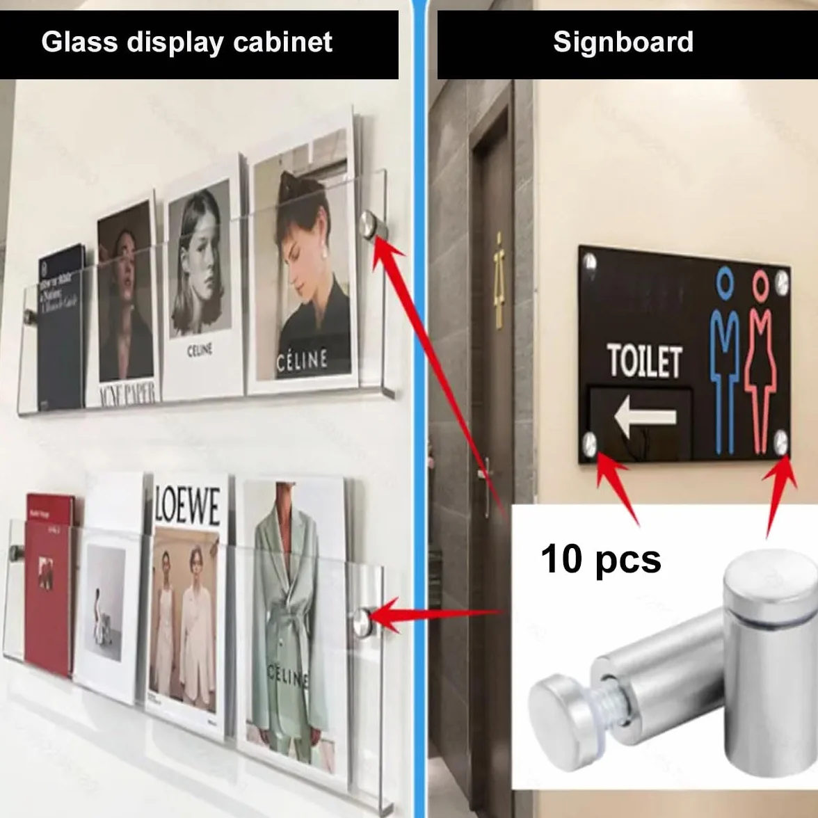 Śruby reklamowe 10 sztuk,element dystansowy ze stali nierdzewnej,uchwyt na znak reklamowy do montażu i mocowania szkła, reklamy,ramki na zdjęcia, plakaty akrylowe