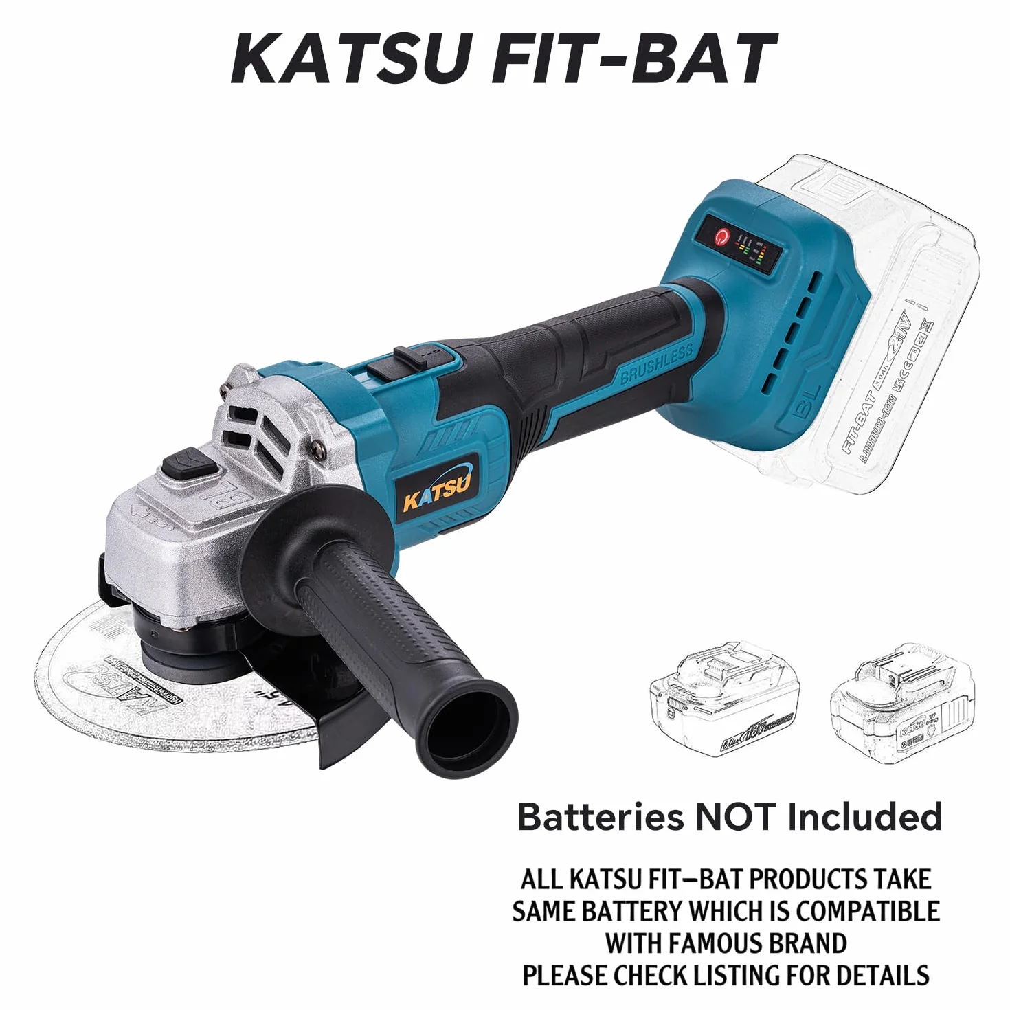 KATSU FIT-BAT 21 V bezszczotkowa akumulatorowa szlifierka kątowa 115 mm 125 mm z oscylacyjnym adapterem narzędzi wielofunkcyjnych zestawy montażowe do szlifowania, cięcia, polerowania, bez baterii i