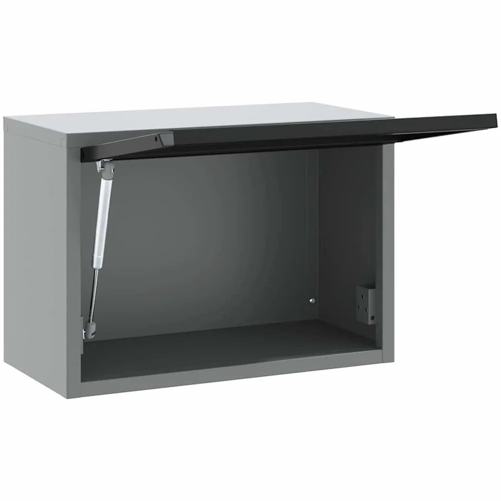 Szafa narzędziowa czarna i szara 50 x 25 x 35 cm z materiału drewnopochodnego i stali, szafka warsztatowa z szufladą, regał, półka i drzwi do garażu, piwnicy, warsztatu