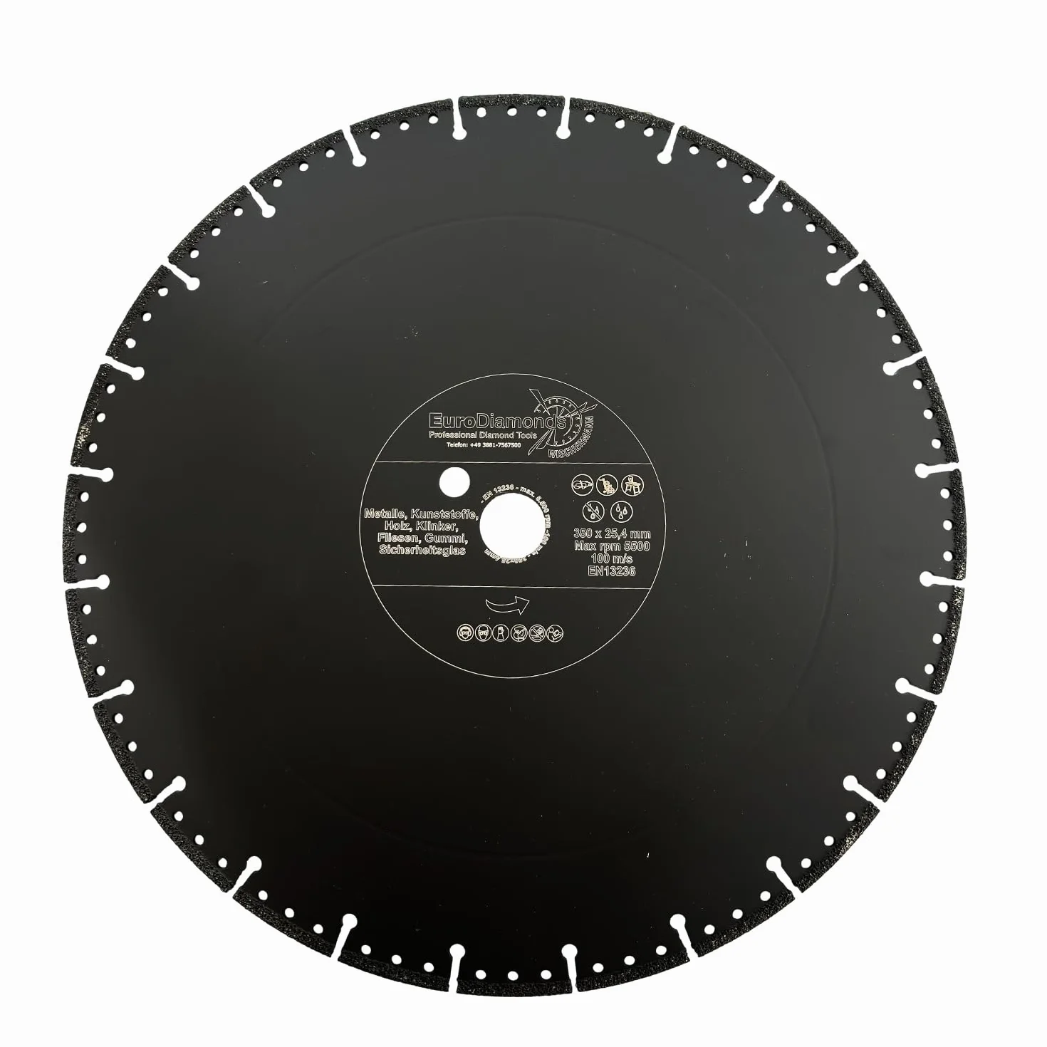 EDW Profesjonalna diamentowa tarcza tnąca uniwersalna Ø 350 mm x 25,4 do cięcia tworzywa sztucznego, drewna, metalu, włókna szklanego, węglowego, szkła i betonu myjącego, Resque diamentowa tarcza