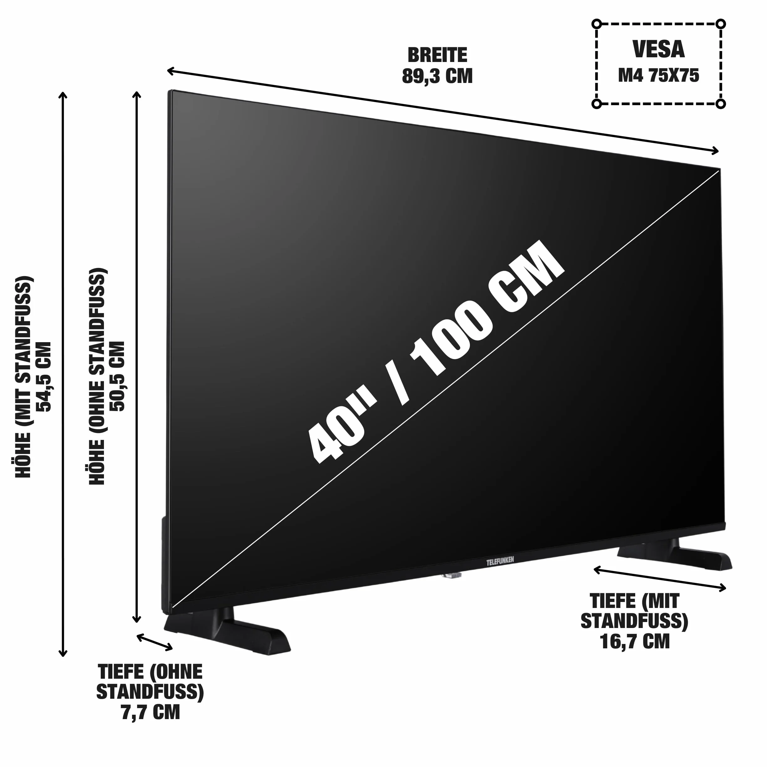 TELEFUNKEN XF40P900S 40" telewizor LED Full HD (1920 x 1080 pikseli) z ekranem o przekątnej ekranu 100 cm i wbudowanym potrójnym tunerem (2026)