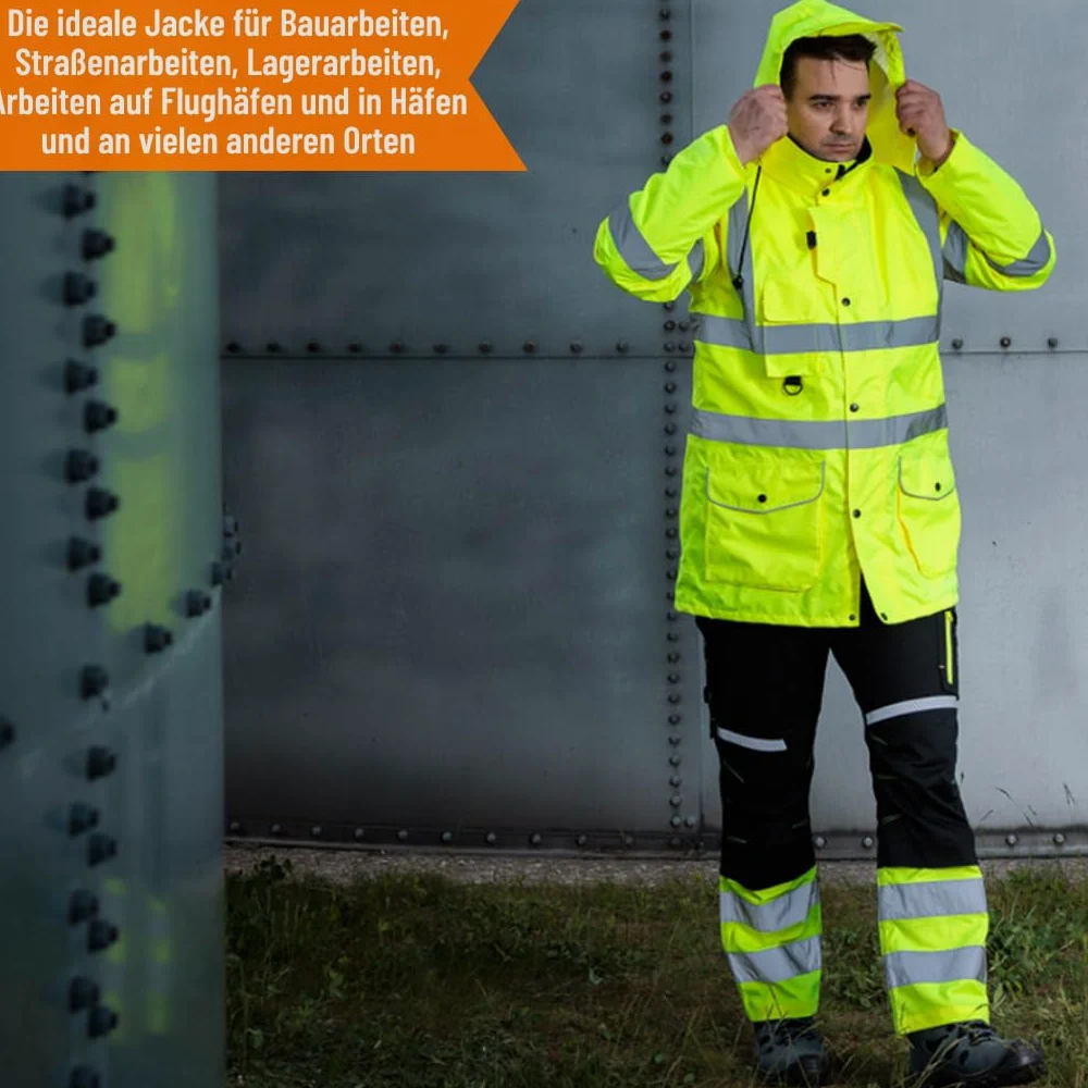 NEO TOOLS Płaszcz kurtka robocza 5 w 1 – wielofunkcyjna kurtka ostrzegawcza, ciepła, wykonana z wytrzymałego poliestru Oxford 300D z powłoką PU, izolowana kurtka, kamizelka odblaskowa