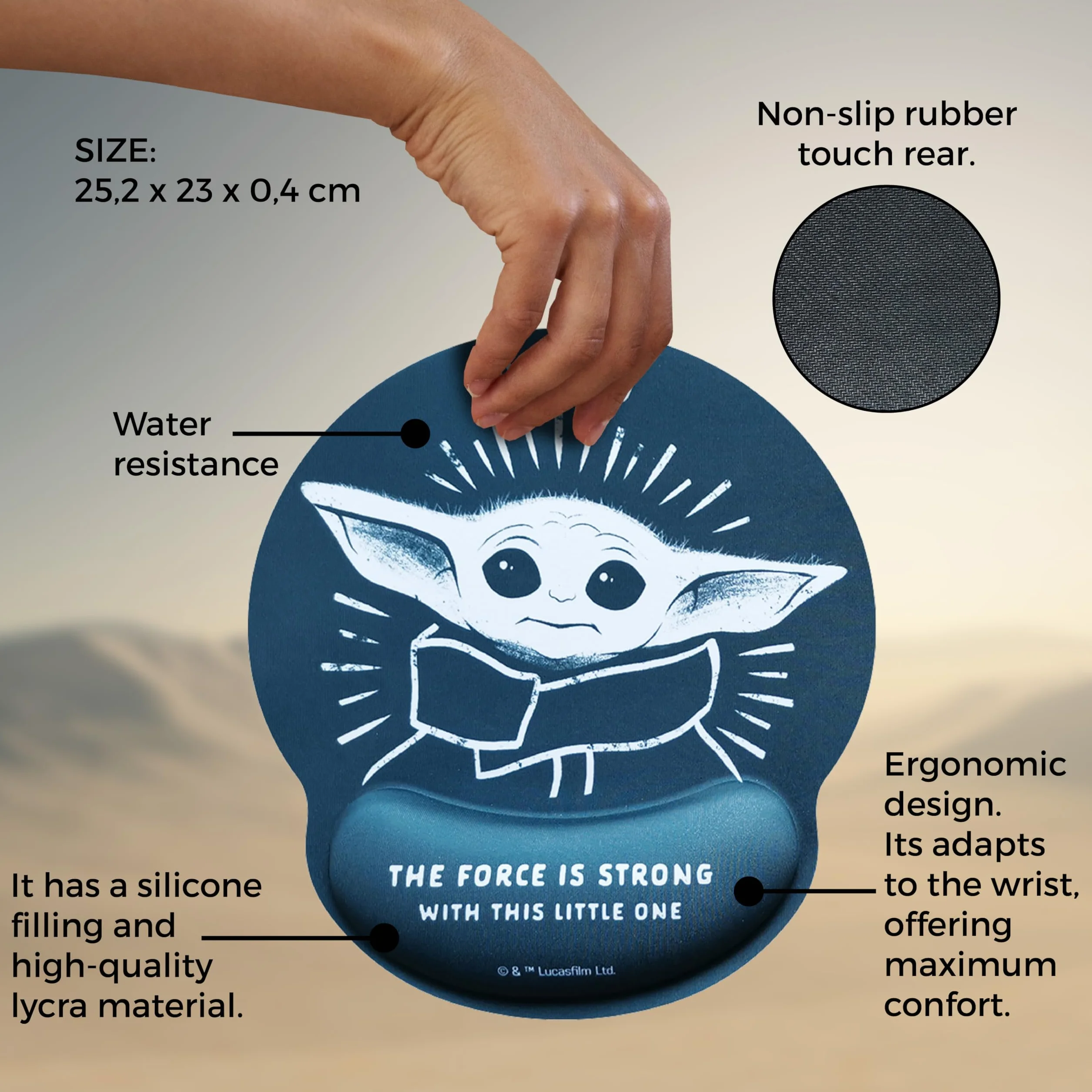 WONDEE Mandalorian Baby Yoda Ergonomiczna podkładka pod mysz Grogu, antypoślizgowa podkładka pod nadgarstek, podkładka Star Wars (oficjalna pieczęć)