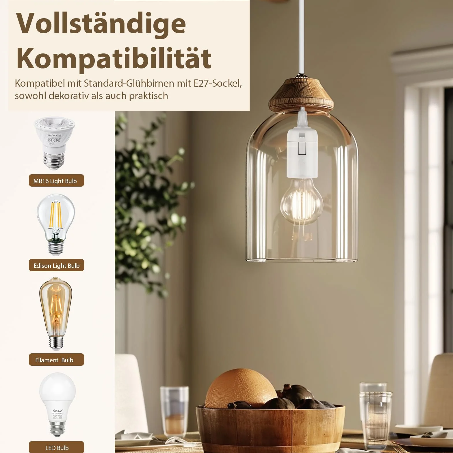 VIEVRE Oprawa lampy E27 5 m, z kablem i przełącznikiem, z kablem sieciowym 5 m i wtyczką EU, oprawka lampy z kablem, oprawka lampy z przełącznikiem, biała