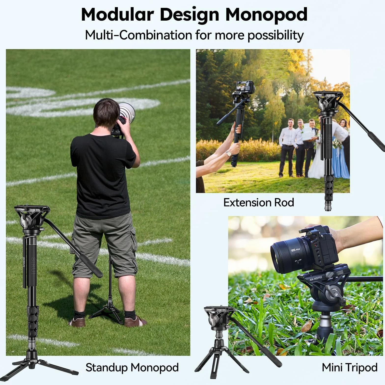 SIRUI Profesjonalny monopod aluminiowy teleskopowy z głowicą płynową Pan Tilt 8 kg