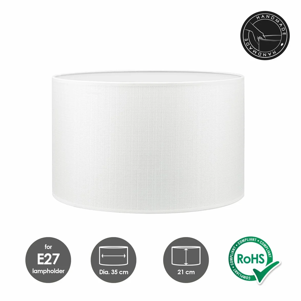 home sweet home collection Klosz lampy okrągły | płótno | abażur materiałowy | abażur tekstylny | abażur bawełniany | do oprawek E27 | średnica 35 cm wysokość 21 cm | biały | do wszystkich pomieszczeń wewnętrznych IP20