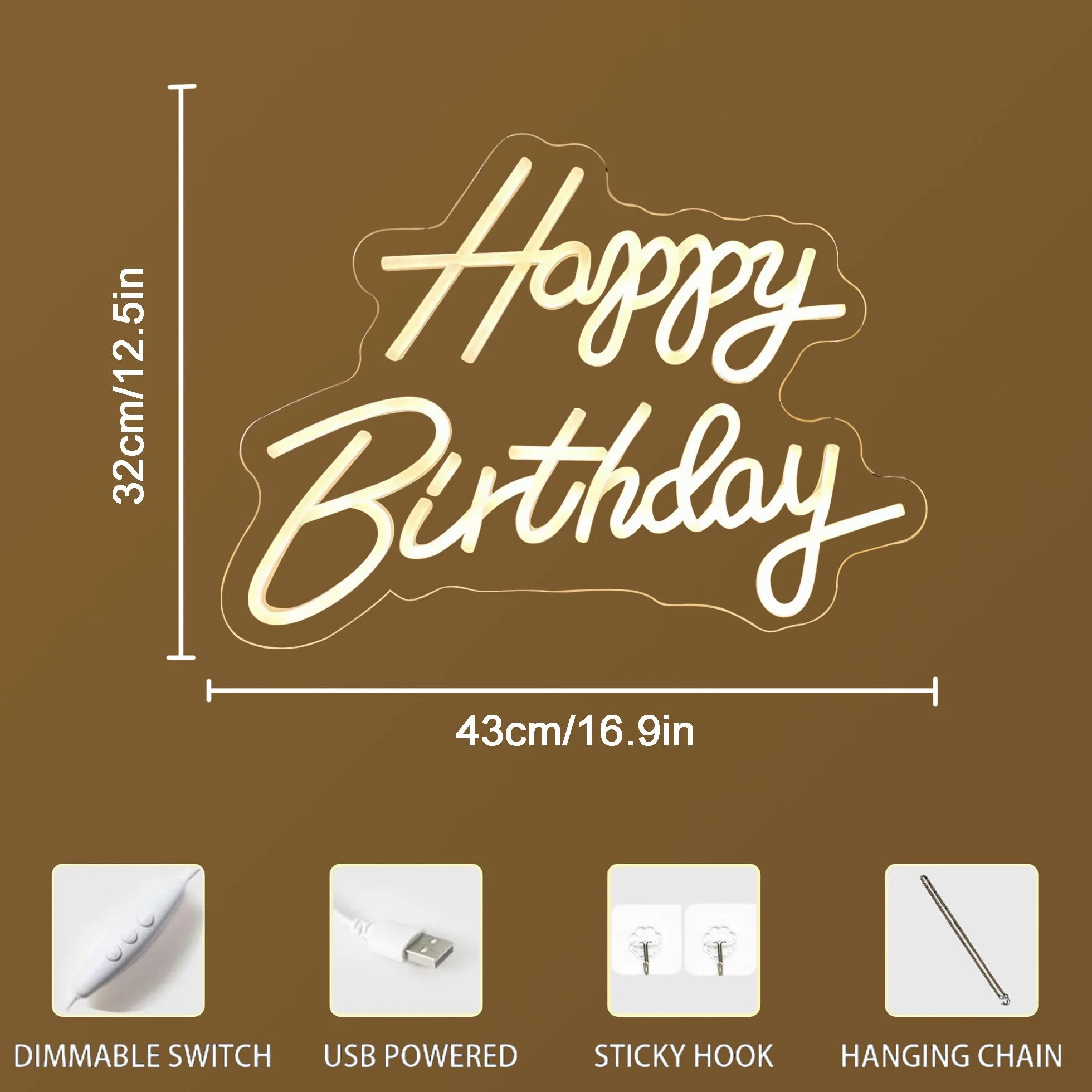 Happy Birthday Neon Sig: Party Decor przyciemniane neonowe światło LED do dekoracji ściennej świecą szczęśliwe znaki LED