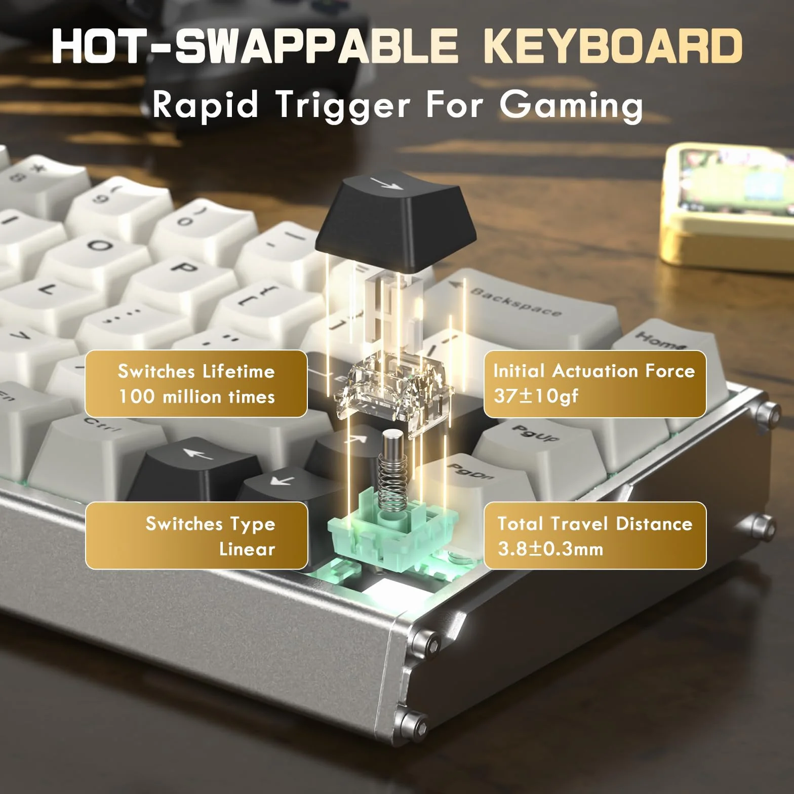 ATTACK SHARK X68MAX HE Pełny Aluminium CNC Klawiatura, 8KHz Rapid Trigger, 0.005mm Regulowalna Aktywacja Przewodowa RGB Gaming Klawiatura z Magnetycznym Przekłącznikiem, Snap Tap