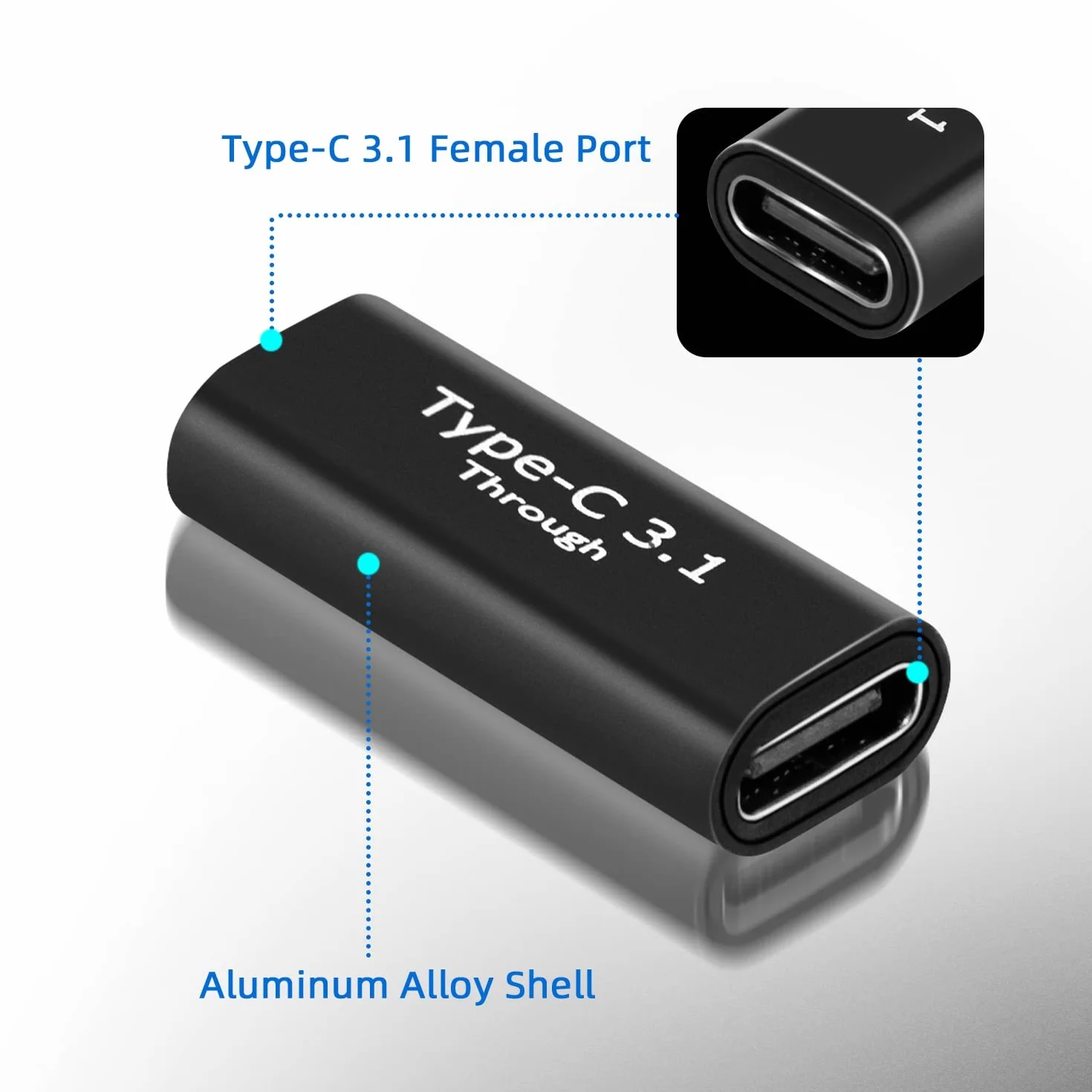 Adapter USB C żeński na żeński, 2 szt. USB C 3.1 Obsługa wideo i audio 4K Szybkie ładowanie i transfer danych 10 Gb/s, przedłużacz do przełączników, PS5, S21, laptopów, tabletów, telefonów