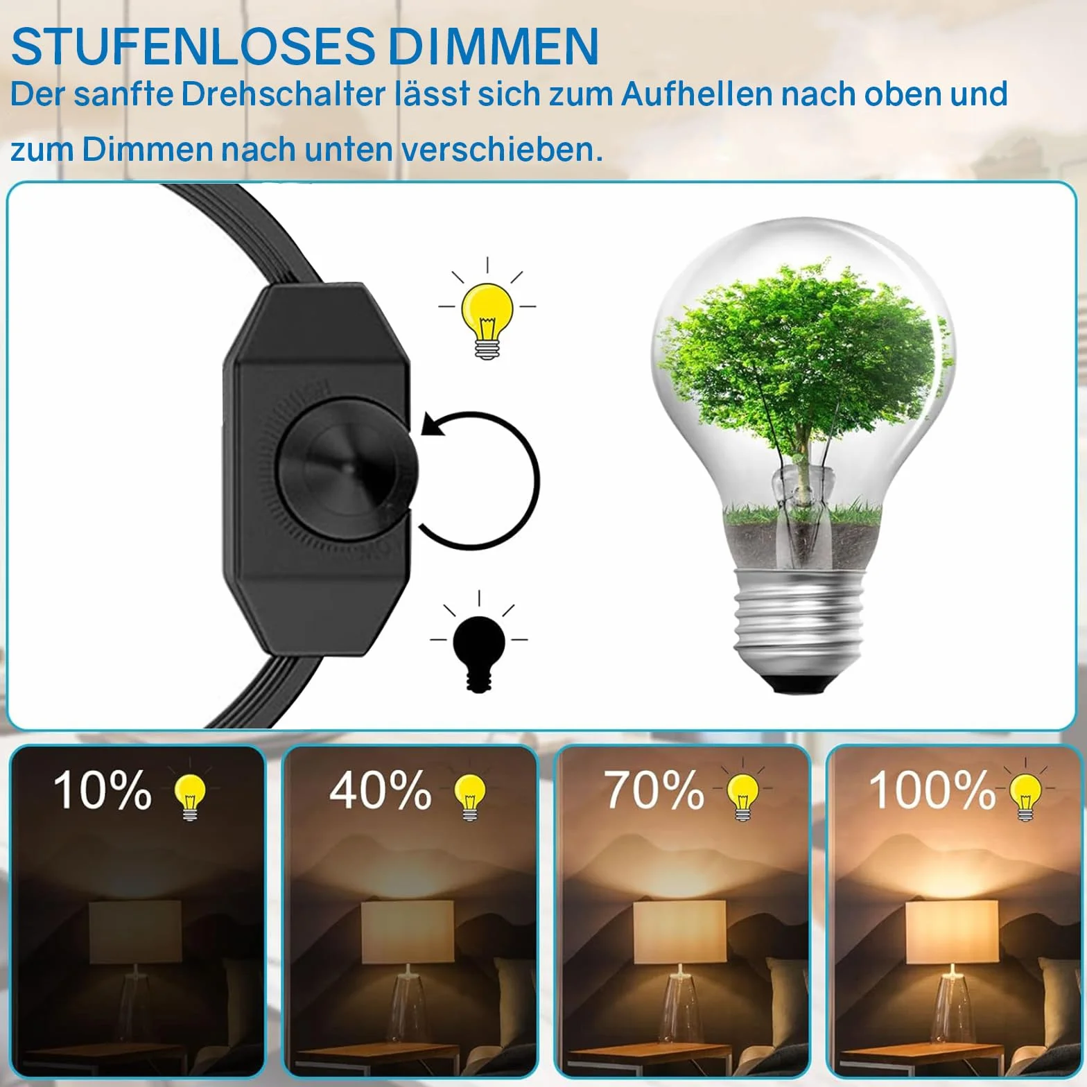 Powice ściemniacz LED z przełącznikiem - 2 metry Euro płaski wtyk do lamp LED, 220-250 V/100 W Max, gniazdo ściemniacza (czarne)