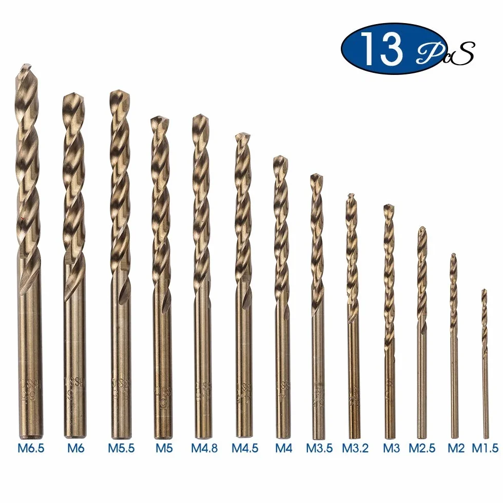 13 sztuk/zestaw M35 Cobalt Twist Wiertło Zestaw 1.5mm 3.2mm 3.5mm HSS Wiertła wiertniczego Zestaw do metalu ze stali nierdzewnej metalowe drewno YIJIAN