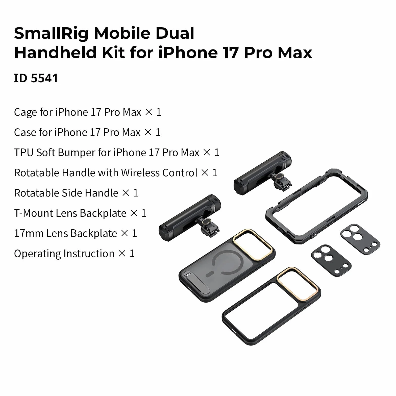 SMALLRIG Phone Video Cage Dual Handheld do iPhone 17 Pro Max, Phone Rig z bezprzewodowym uchwytem bocznym, 17mm tylna płyta montażowa