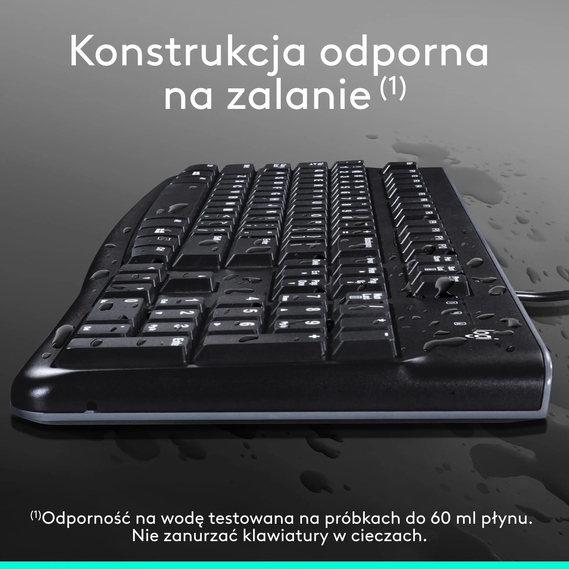 Logitech K120 Klawiatura Przewodowa dla systemu Windows, USB Plug-and-Play, pełnowymiarowa, odporna na zalanie, zakrzywiona spacja, zgodna z PC, laptopem, QWERTY układ US international - Czarny