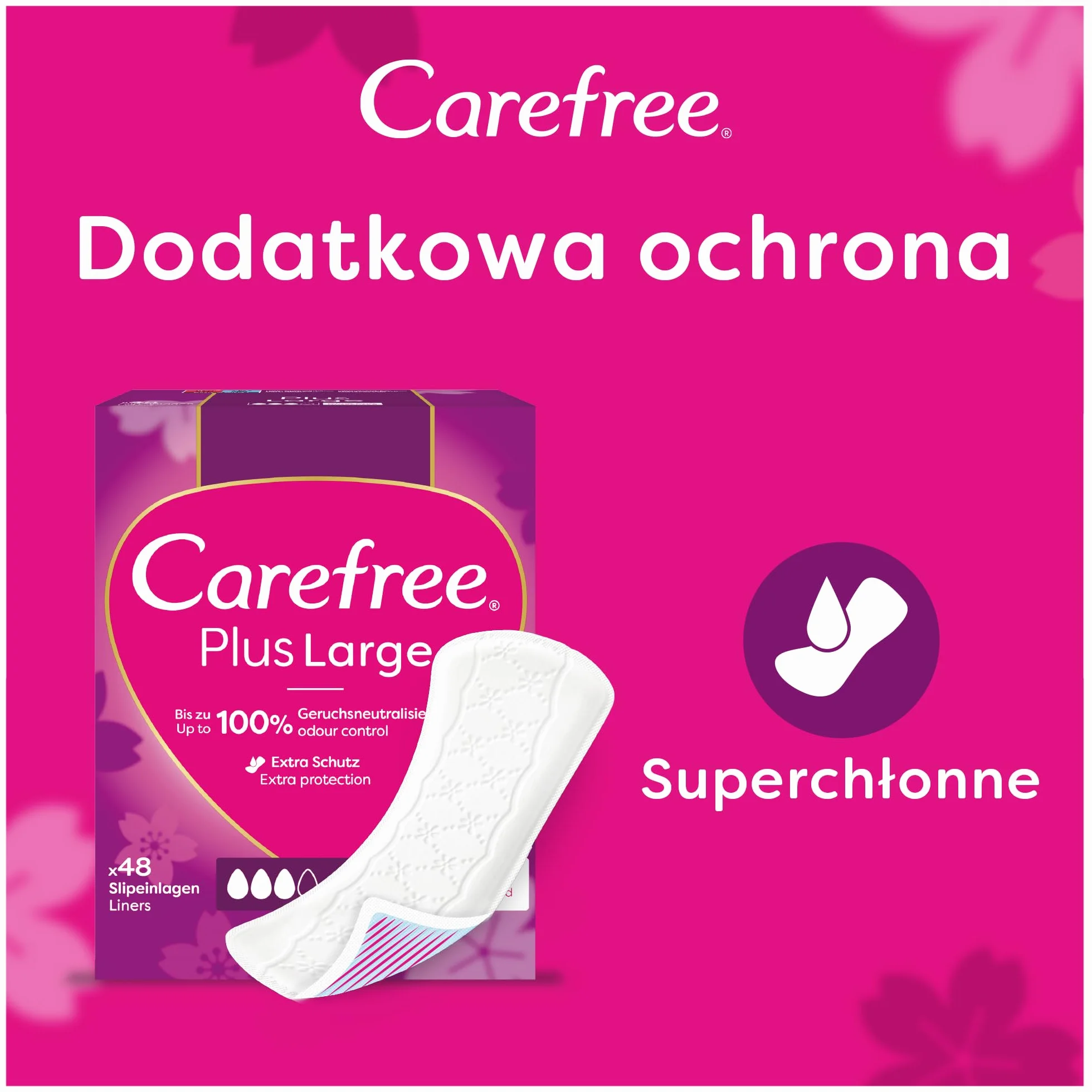 Carefree Plus Original Fresh 56 szt. Wkładki higieniczne o świeży zapachu, Standardowym rozmiar, który zapewnia kontrolę nad nieprzyjemnych zapachem do 12 godzin, Bez barwników i chloru