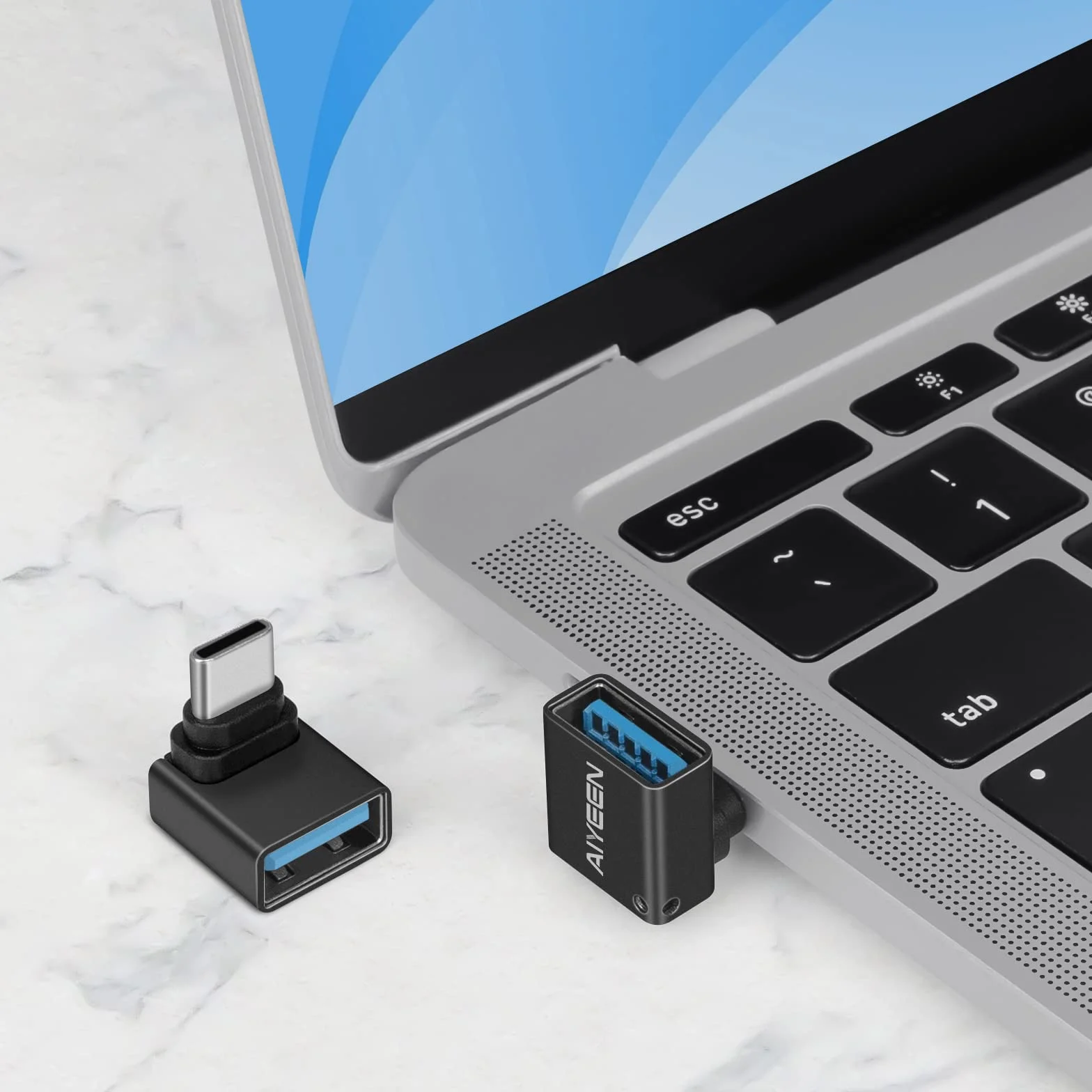 Adapter USB C na USB (2 sztuki), 90 stopni USB C męski na USB 3.0 żeński adapter OTG konwerter kompatybilny z MacBook Pro 2019/2018, Samsung i innymi urządzeniami USB-C, czarny