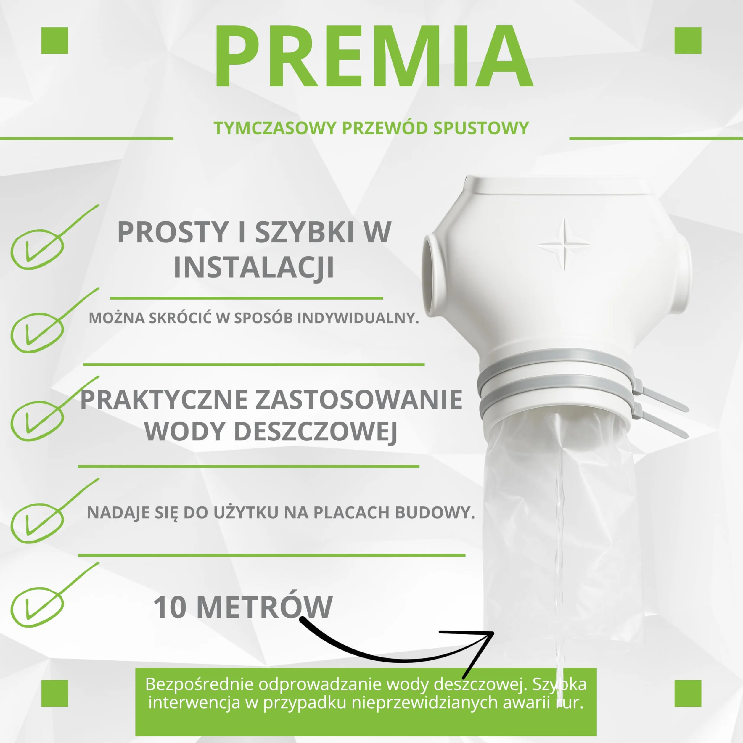 Tymczasowy wąż rynny dachowej, 10 m, zamiennik rury spustowej, wąż rynny deszczowej