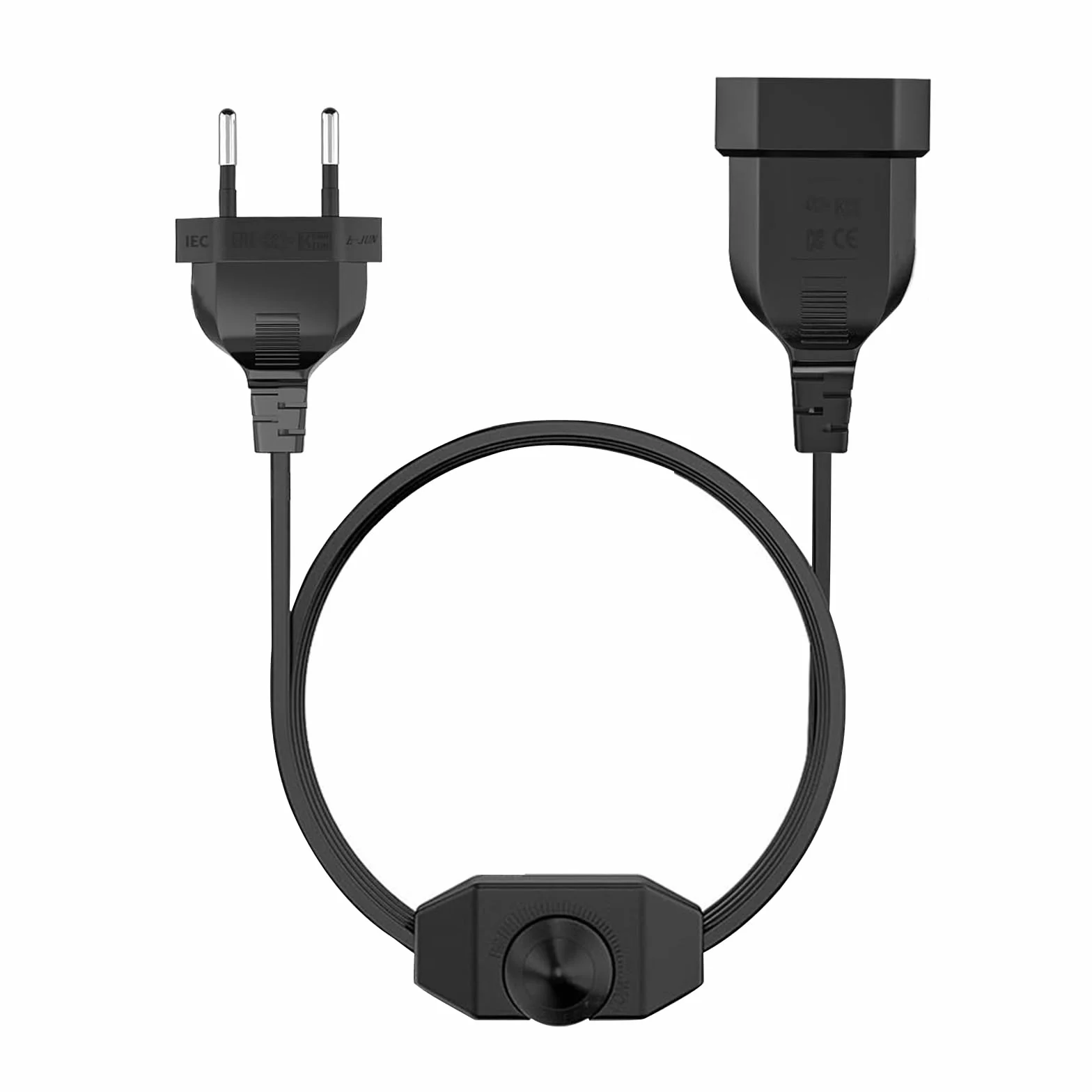 Powice ściemniacz LED z przełącznikiem - 2 metry Euro płaski wtyk do lamp LED, 220-250 V/100 W Max, gniazdo ściemniacza (czarne)