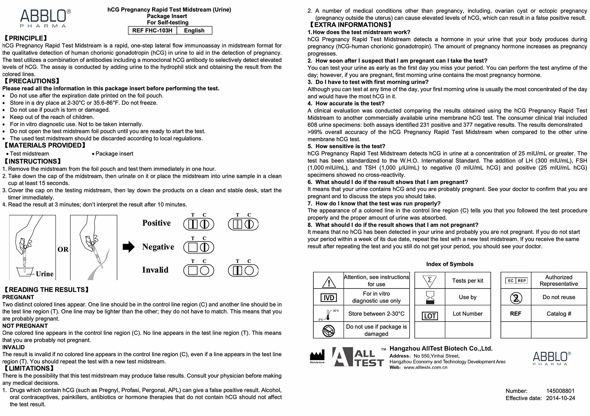 ABBLO Test ciążowy - (DE-UK-ES-DK-SE-NO) - Test przed okresem. Czułość 5 i 25 mlU/ml. (DK-NO-SE)