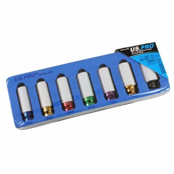 US PRO Narzędzia 7 szt. 1/2" DR głębokie gniazda udarowe ze stopu 17-27 mm 3838