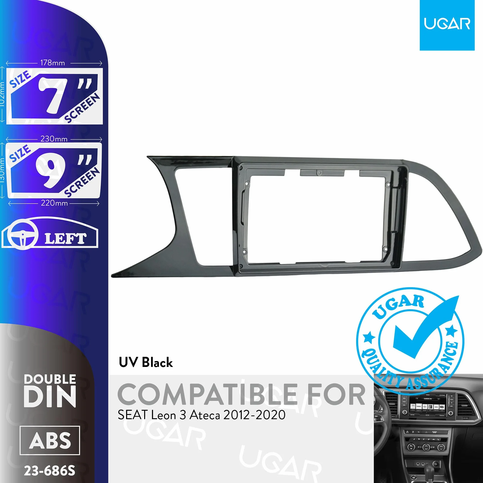UGAR Podwójny zestaw Maseczki podwozia pojazdu Compatible for SEAT Leon 3 Ateca 2012-2020 7 inch 9 inch