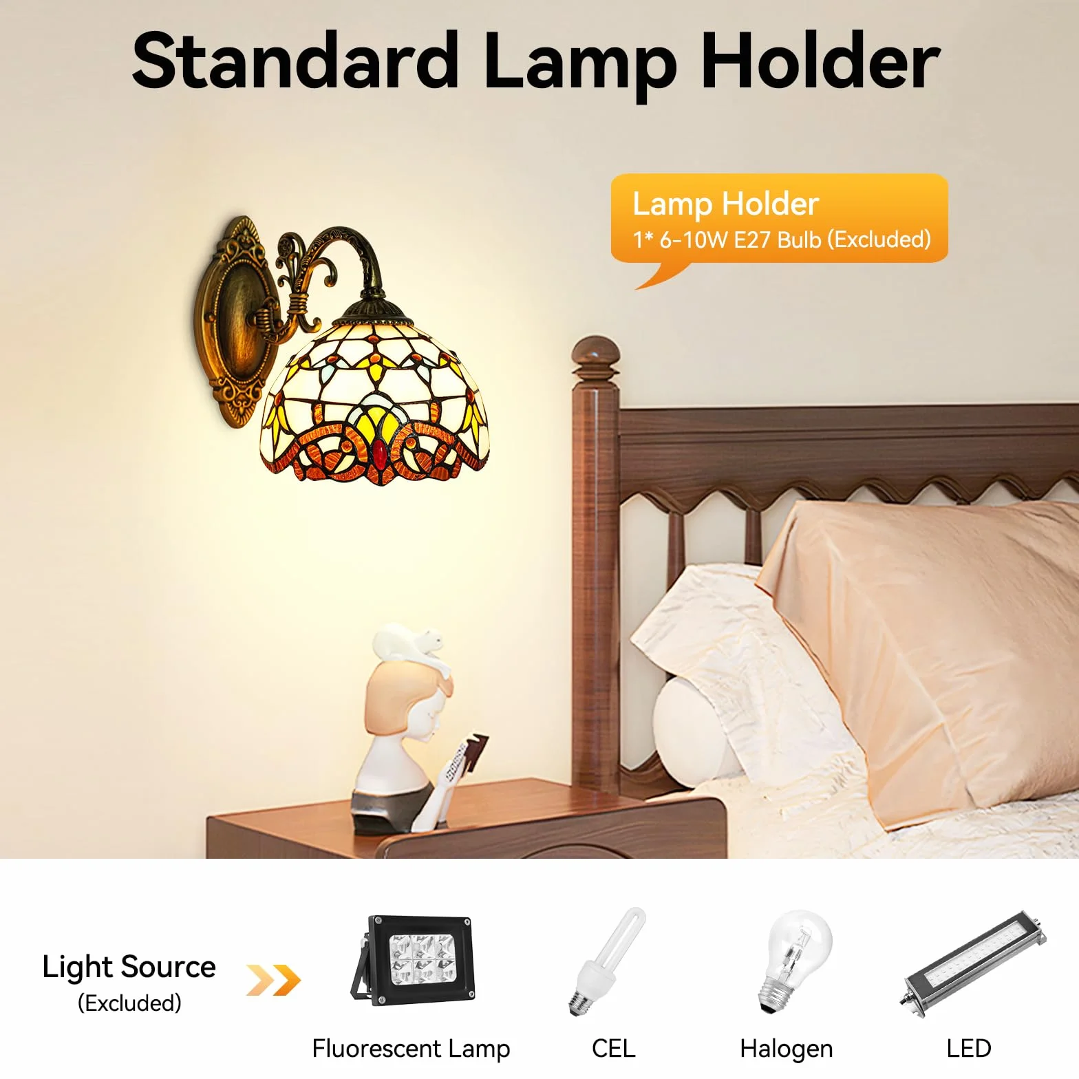Kinkiety w stylu vintage, przemysłowe, oświetlenie ścienne w stylu retro, lampa ścienna w stylu witrażowym, uchwyt ścienny, abażur na stolik nocny, dekoracja kopułowa,