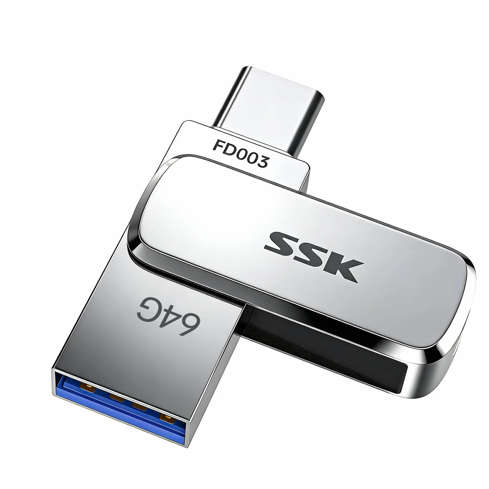 SSK Pamięć USB C 64 GB do 240 MB/s, Dual Memory Stick USB 3.2 Typ-C i USB-A, pamięć flash Drive do iPhone 15/16Pro/Win / Android z wodą, kurzem i ochroną przed upadkiem